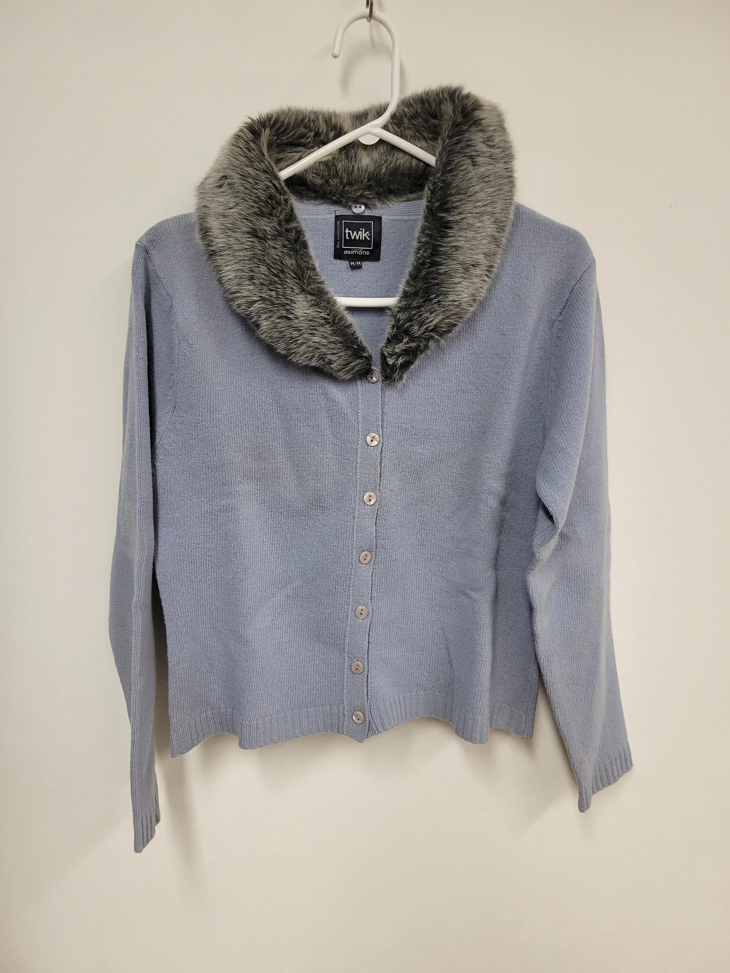 Veste bleu-gris, col amovible, 100% laine d'agneau, Twik, M