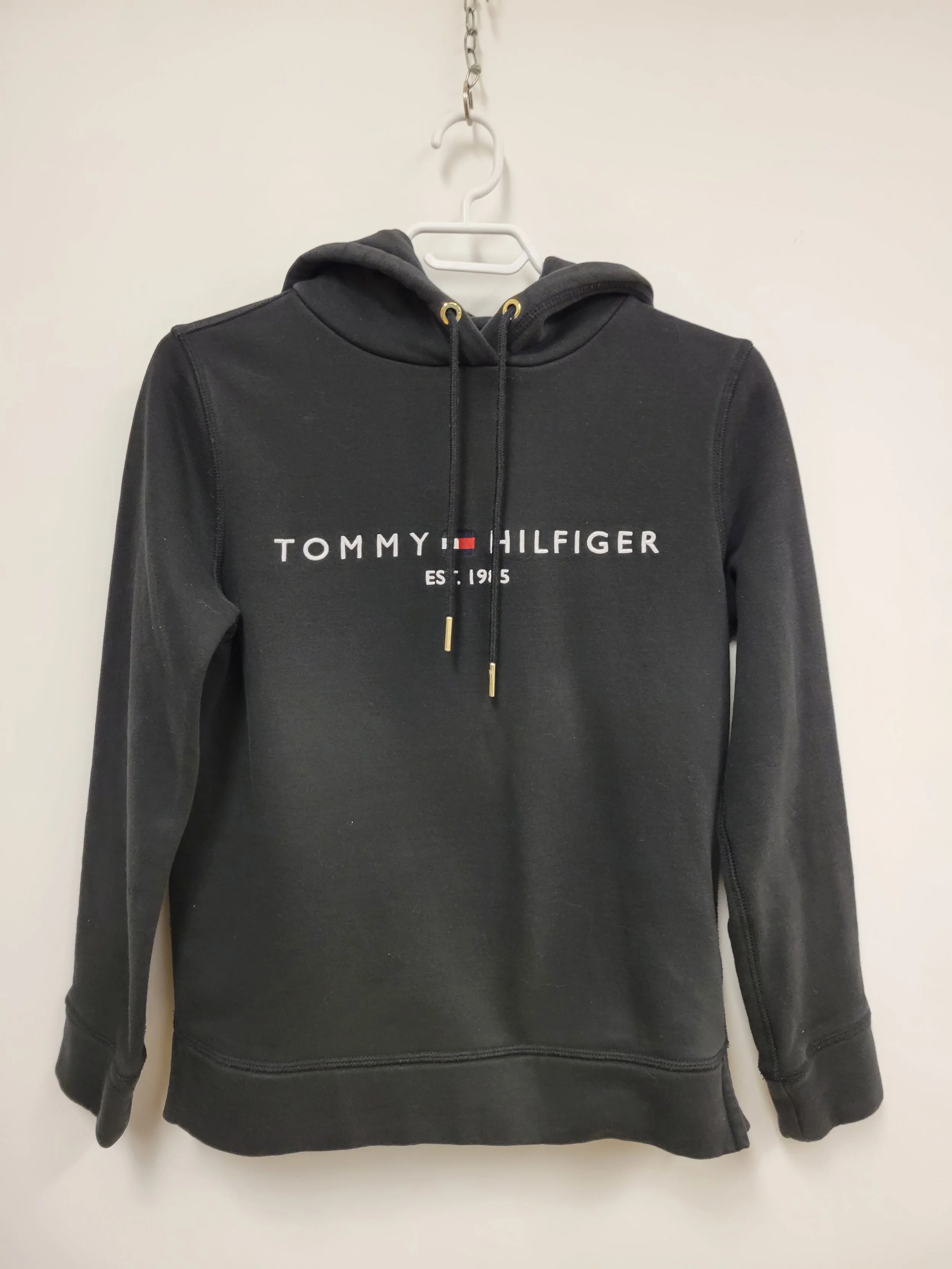 Gilet à capuchon en coton ouaté, Noir et logo et écriture blanche, TOMMY HILFINGER, XXS