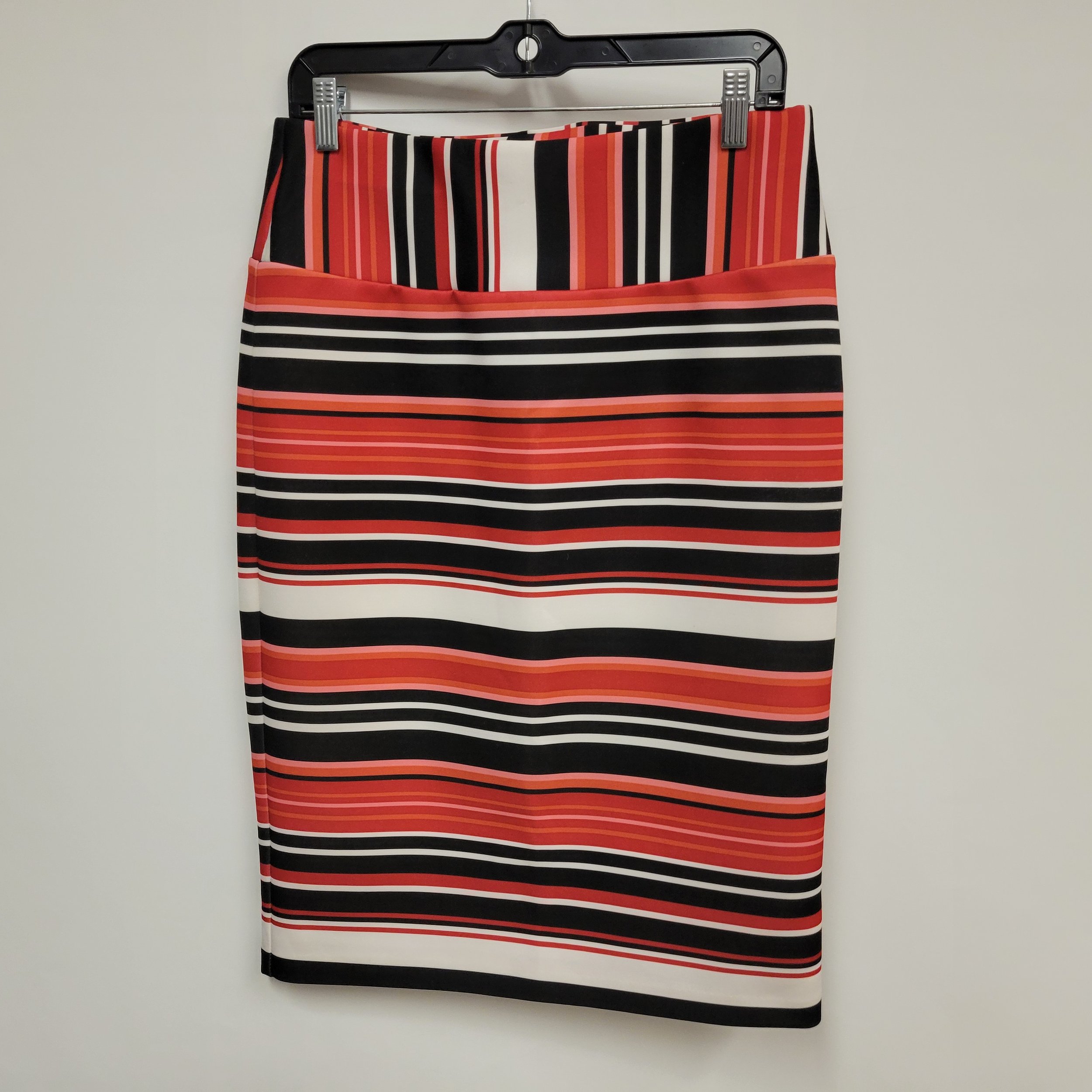 Jupe mi-longue rayée rouge, orange et noir, tissu épais, Melanie Lyne, M