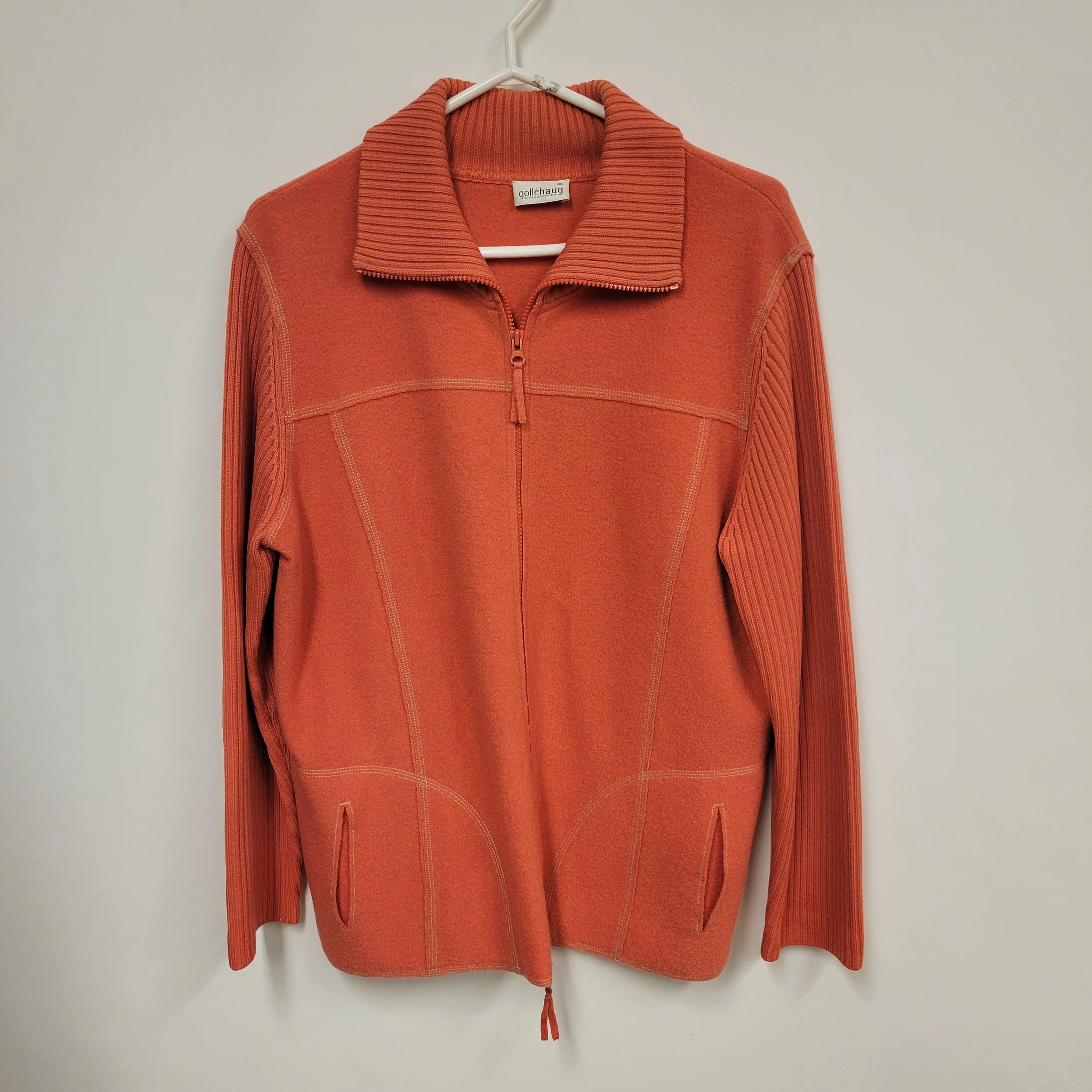 veste en laine orange, golléhaug, taille XL