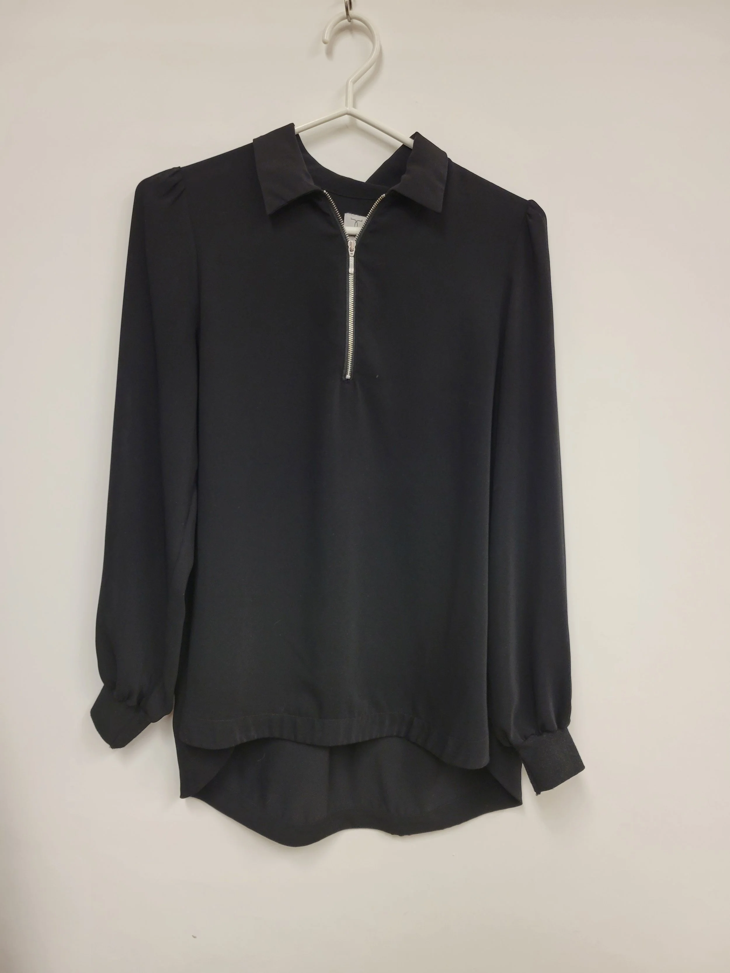 Blouse noire demi-zip col chemise, Tristan, S