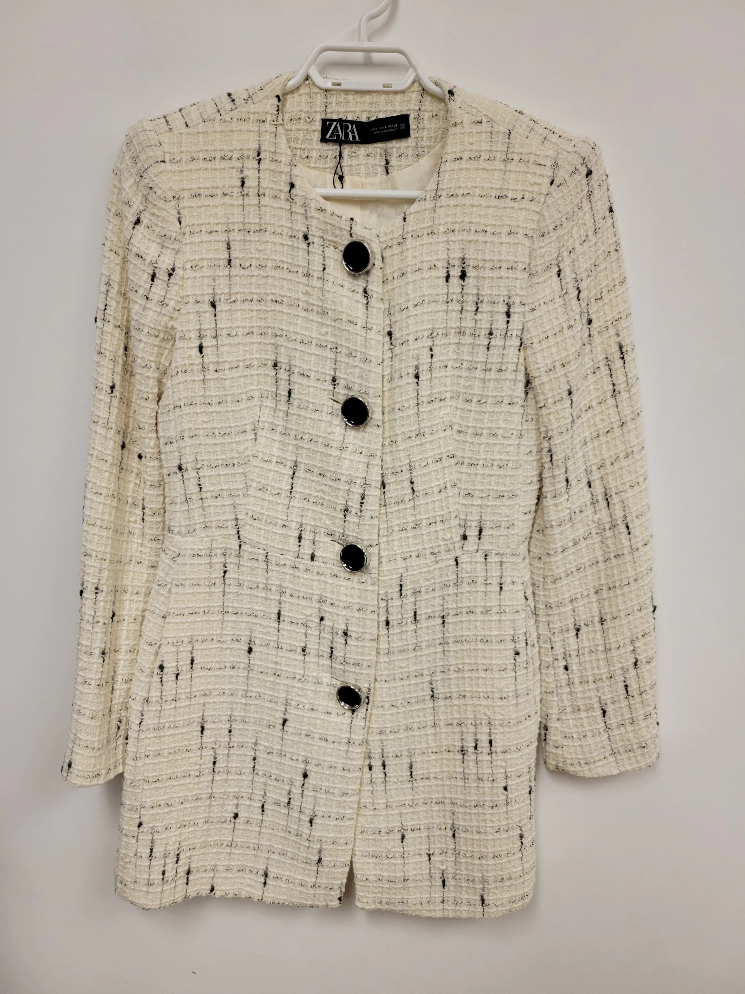 Veste 3/4, crème et noir, Zara, S