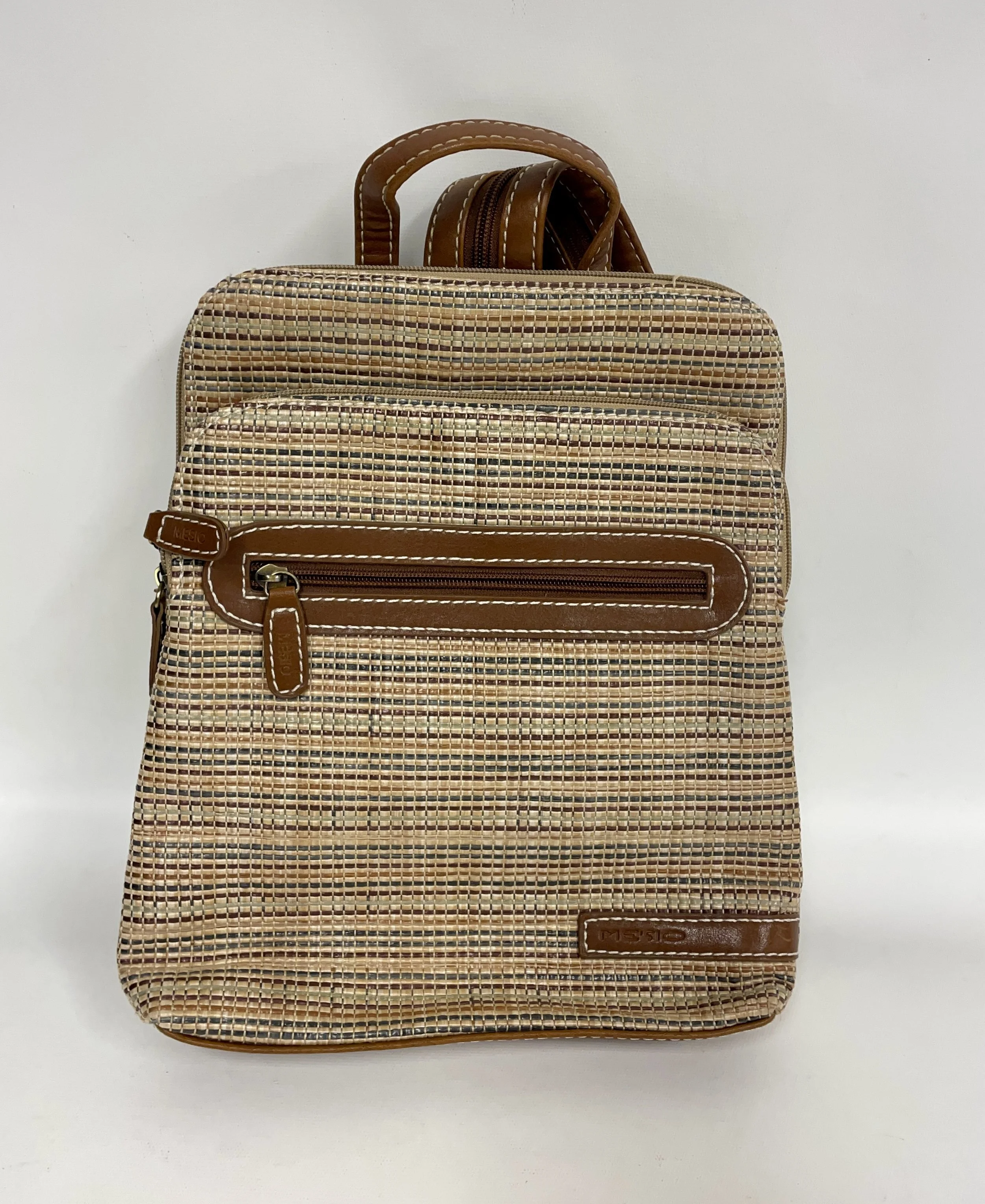 Sac à main style sac à dos, beige et brun, MESIO, haut. 29 cm, larg. 24 cm.