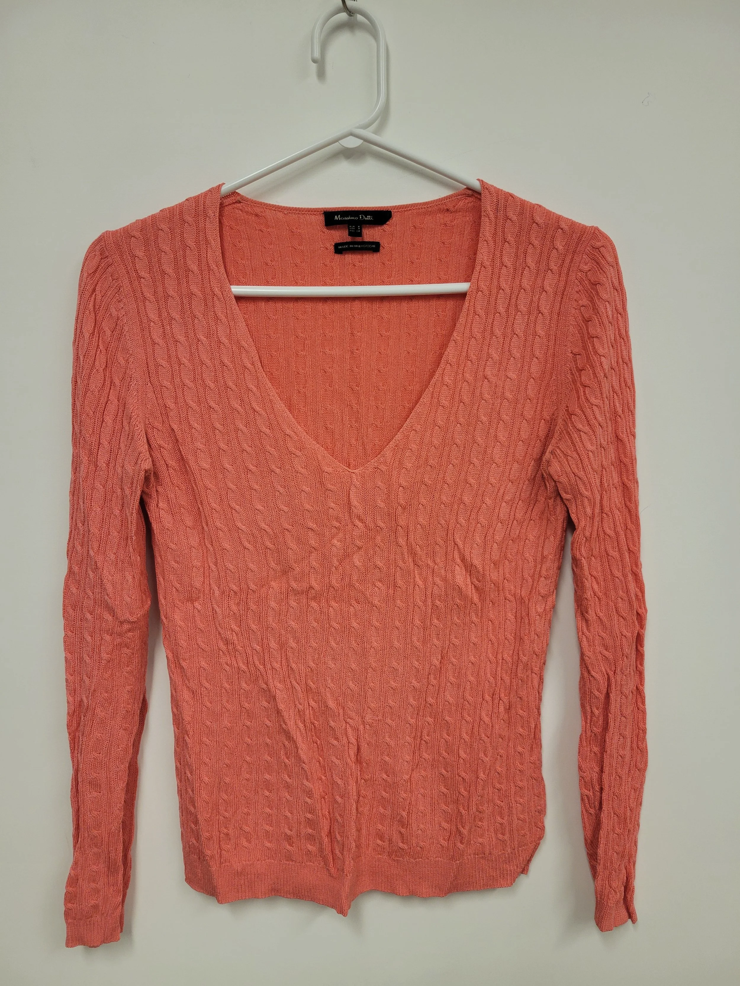 Chandail en tricot de coton, corail avec torsades, Massimo Dutti, S