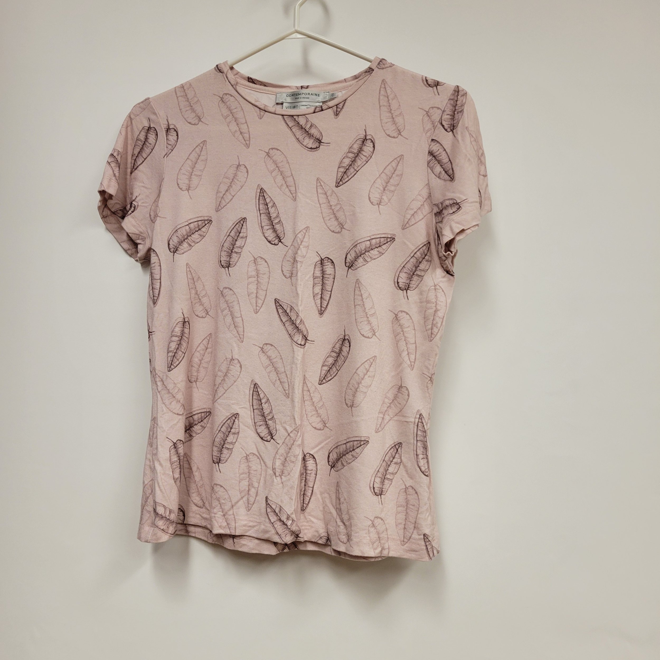 T-shirt rose motif de feuilles, Contemporaine, S