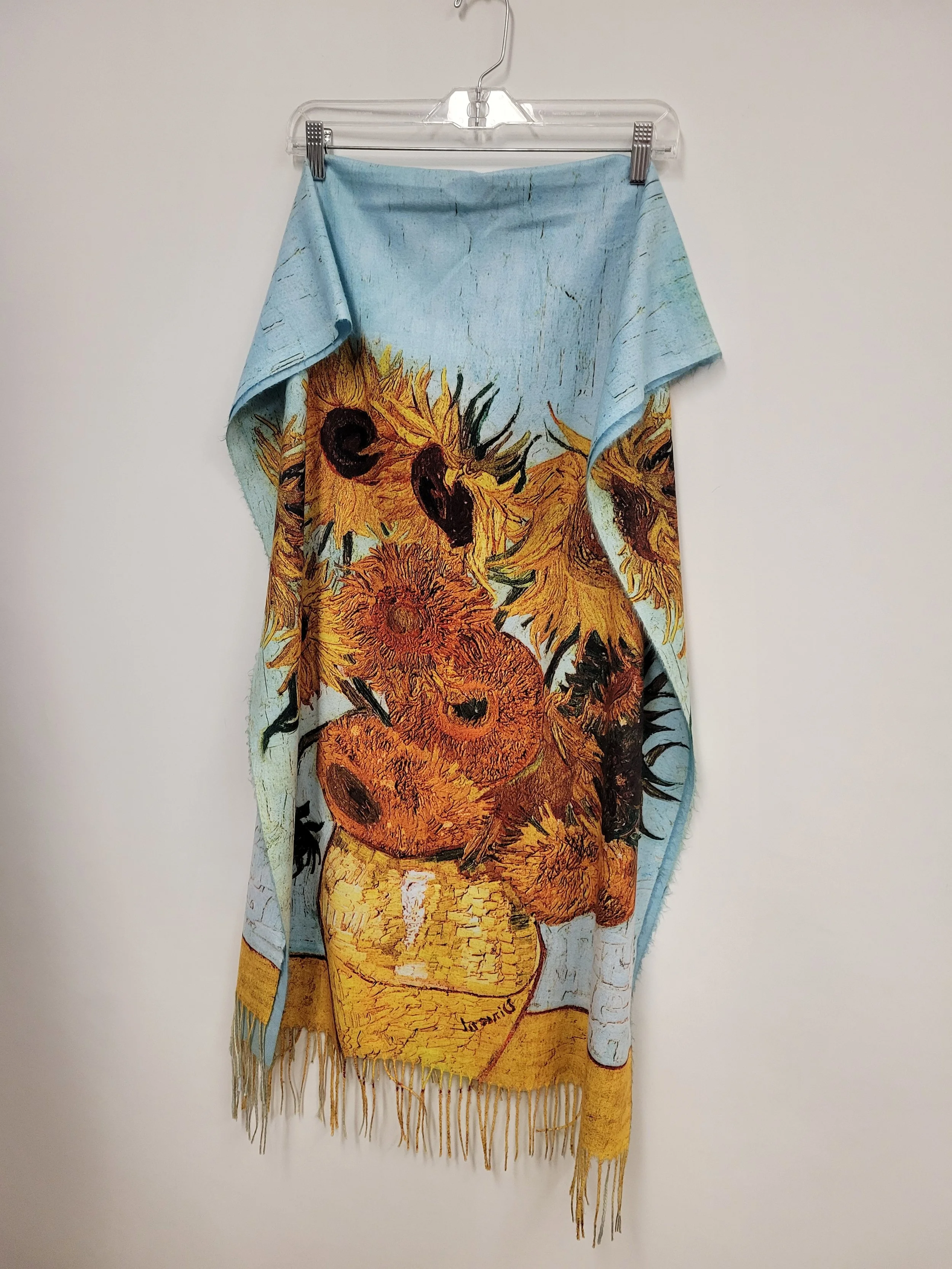 Grand foulard bleu ciel, motif fleurs (Van Gogh)