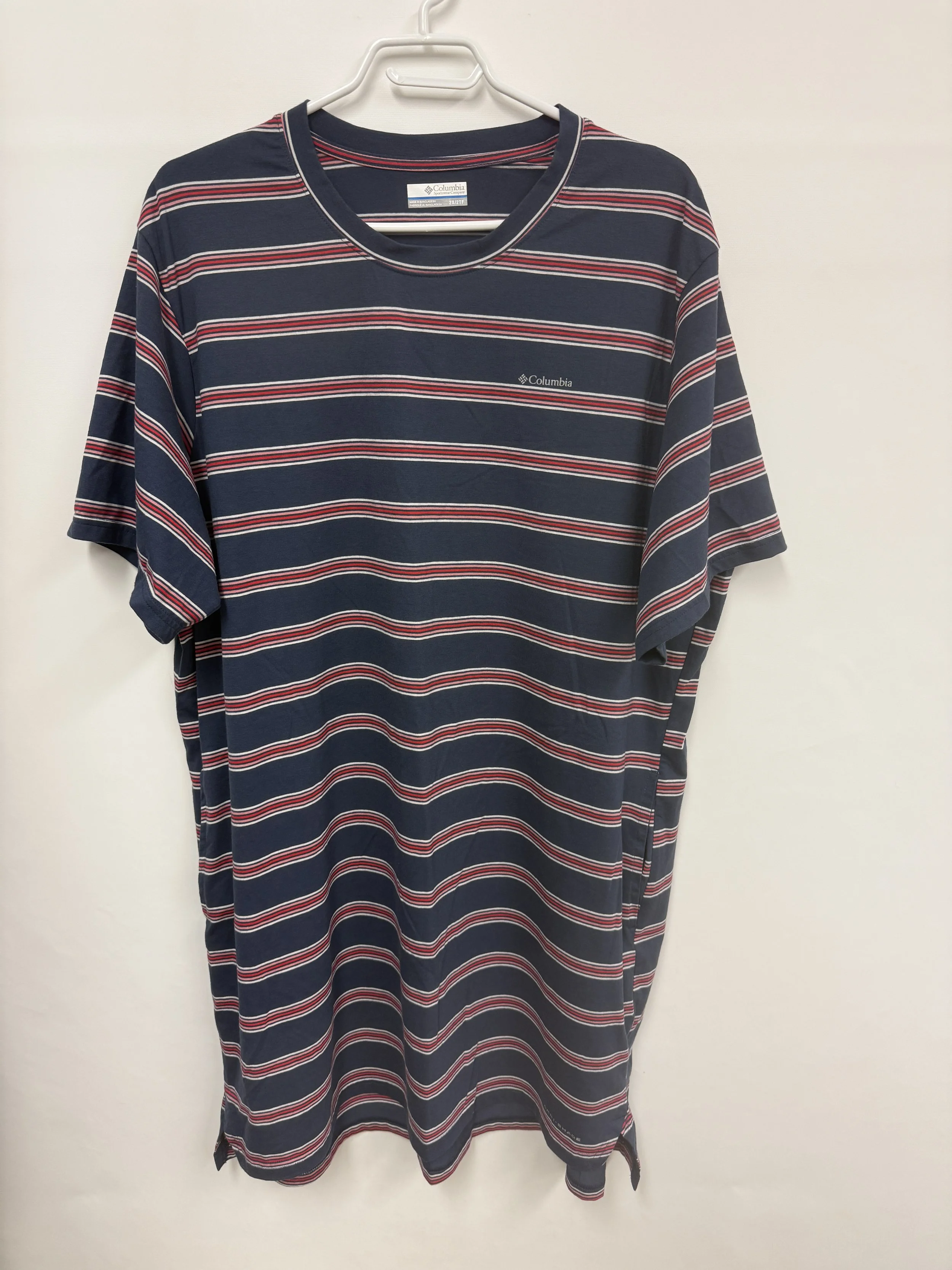 Robe t-shirt bleu marin lignée rouge et rose, Columbia, 2X