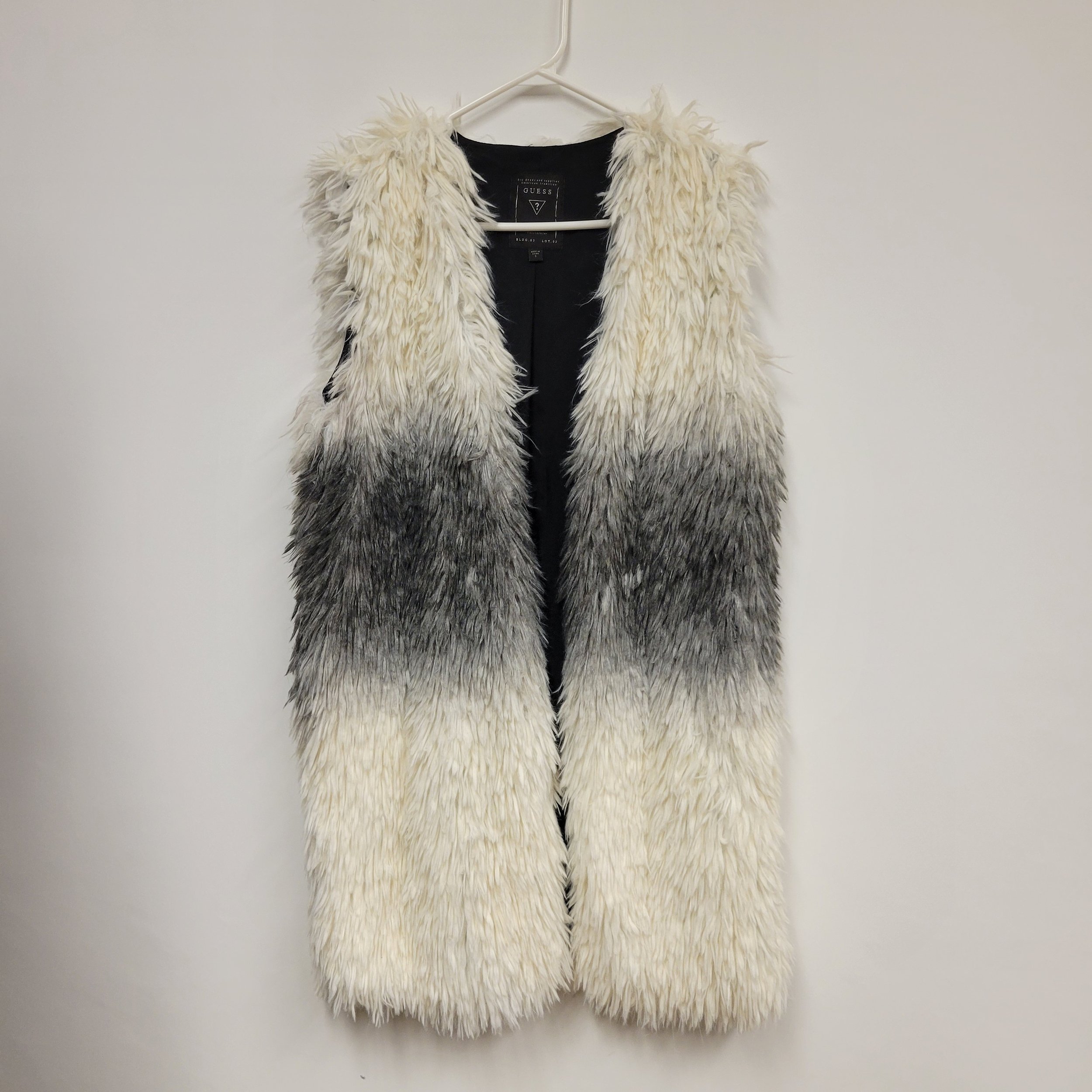 Veste longue sans manches, fausse fourrure blanche, Guess, S