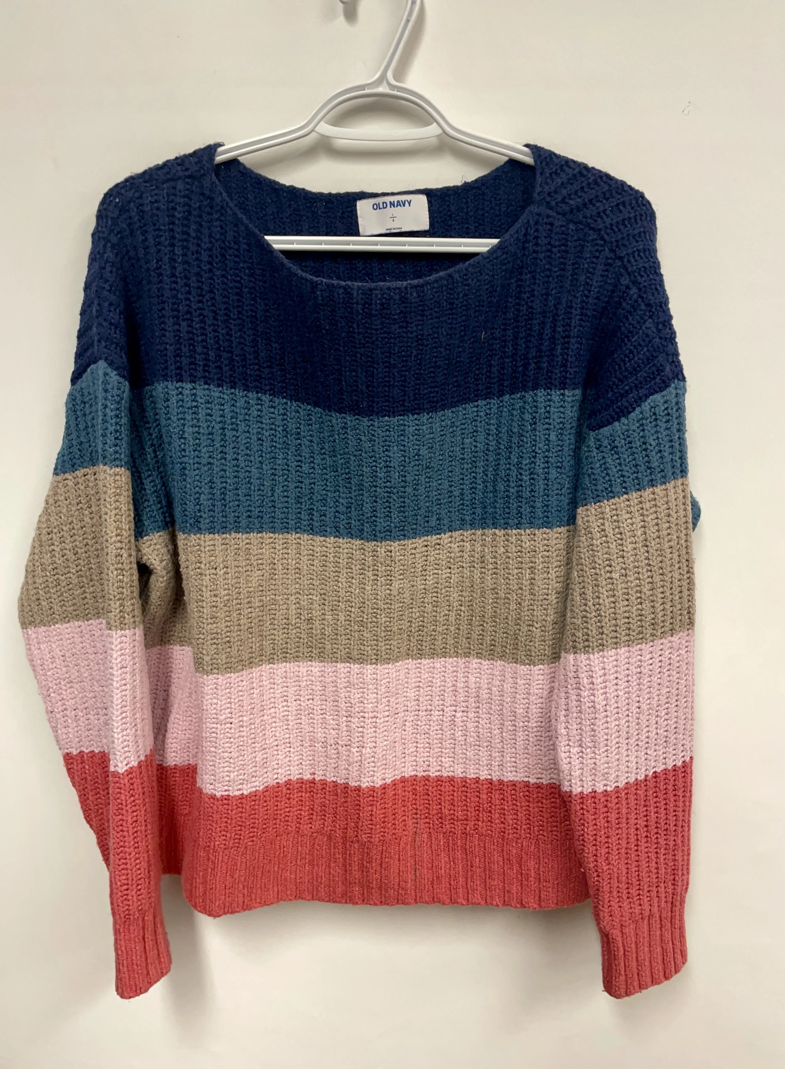 Lainage court rayé marine/rose/vert, OLD NAVY, coton, L