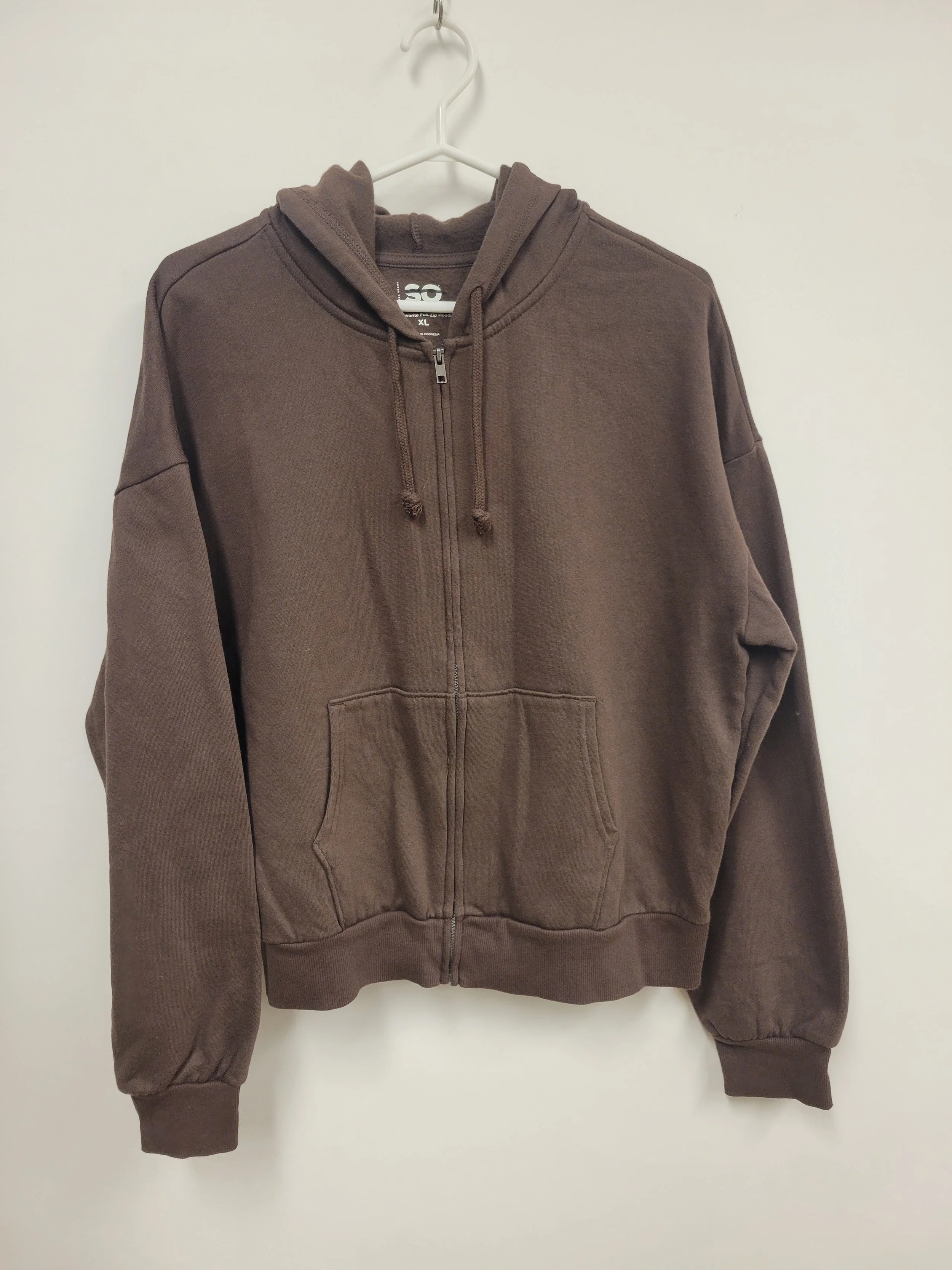 Chandail capuchon avec fermoir, brun, coton ouaté, SO, XL