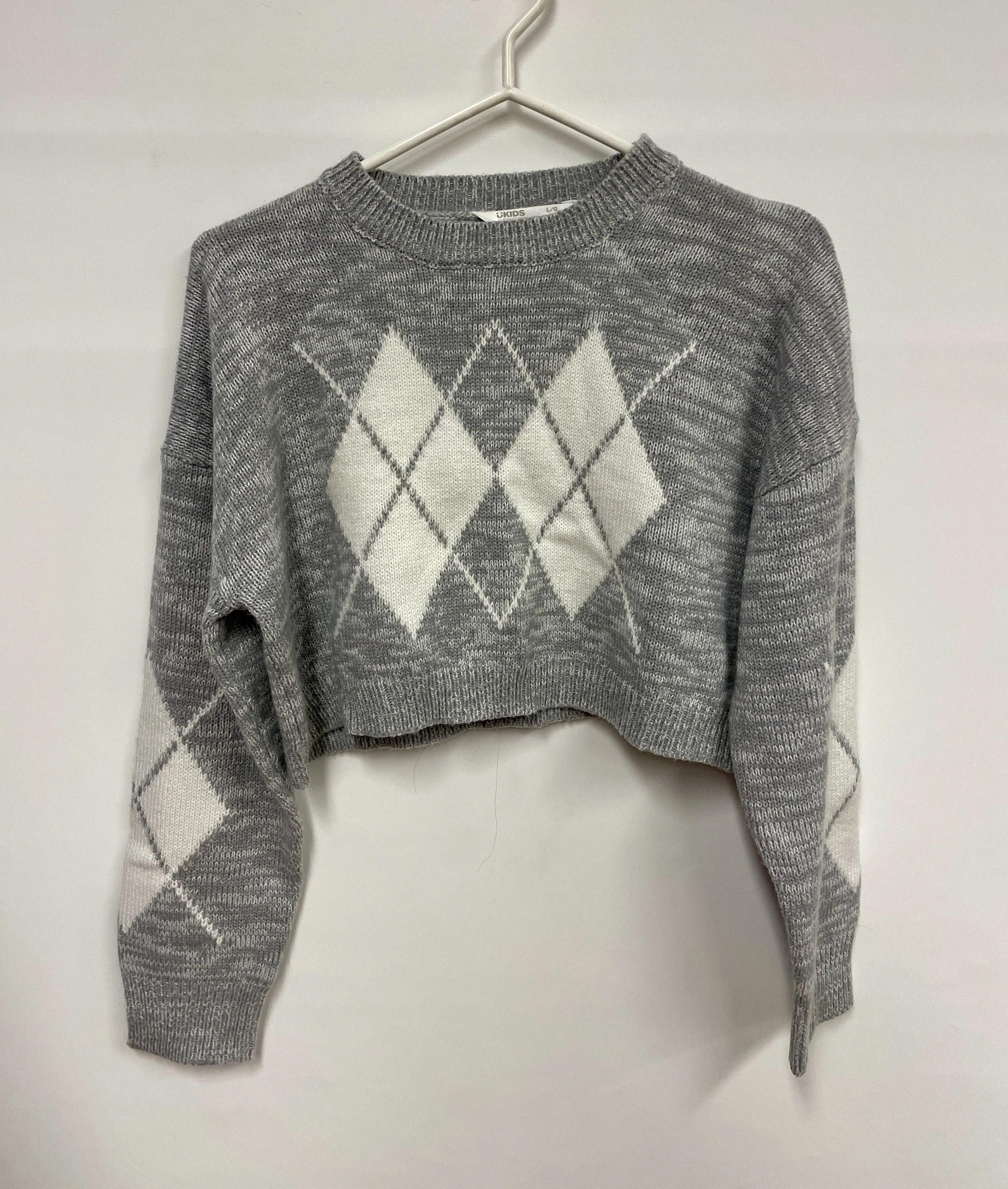 Tricot gris et blanc, UKIDS, taille L (14-16).