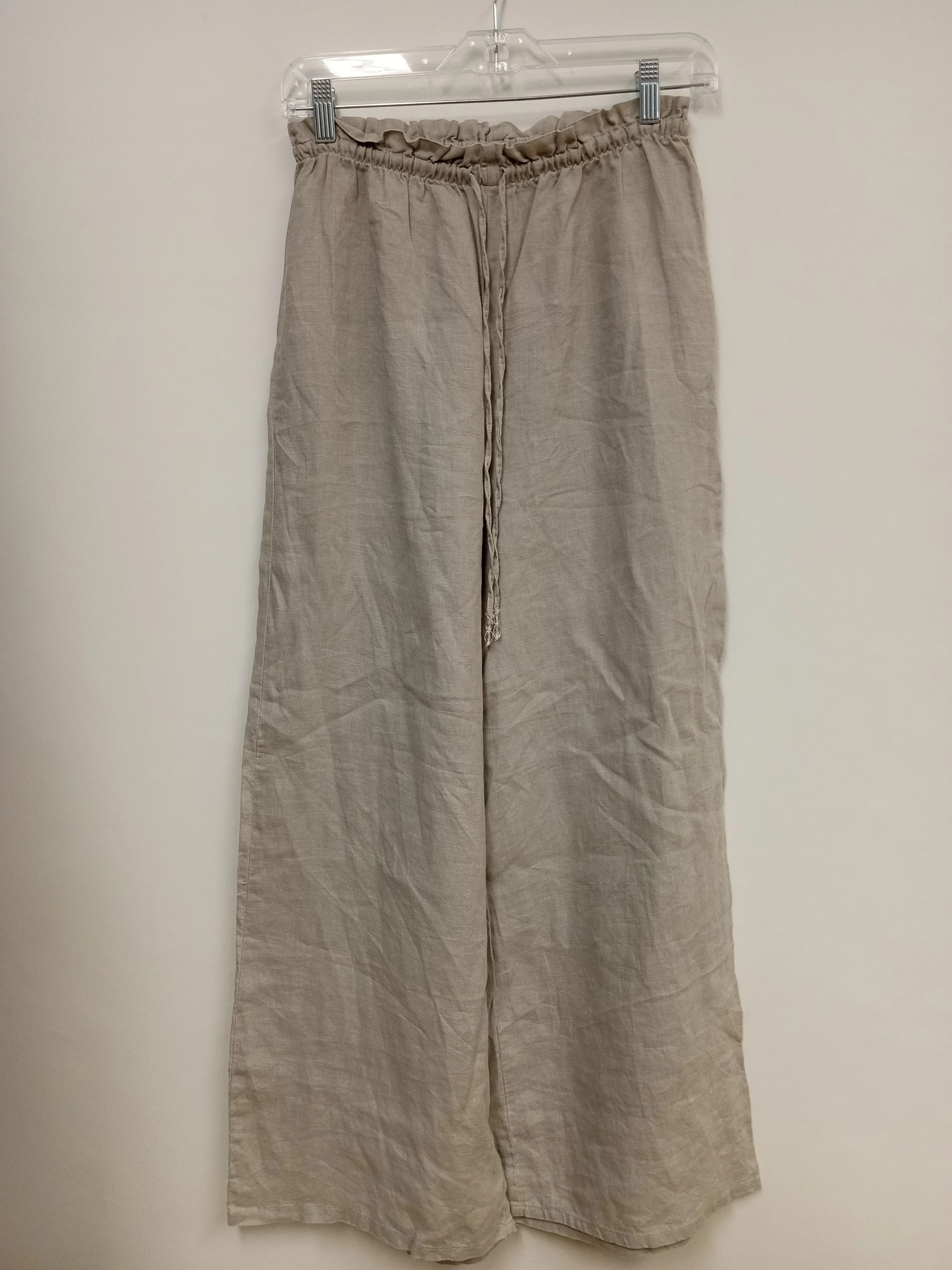 Pantalons en lin gris pâle, cordons à billes, 100% lin, Zara, taille XS