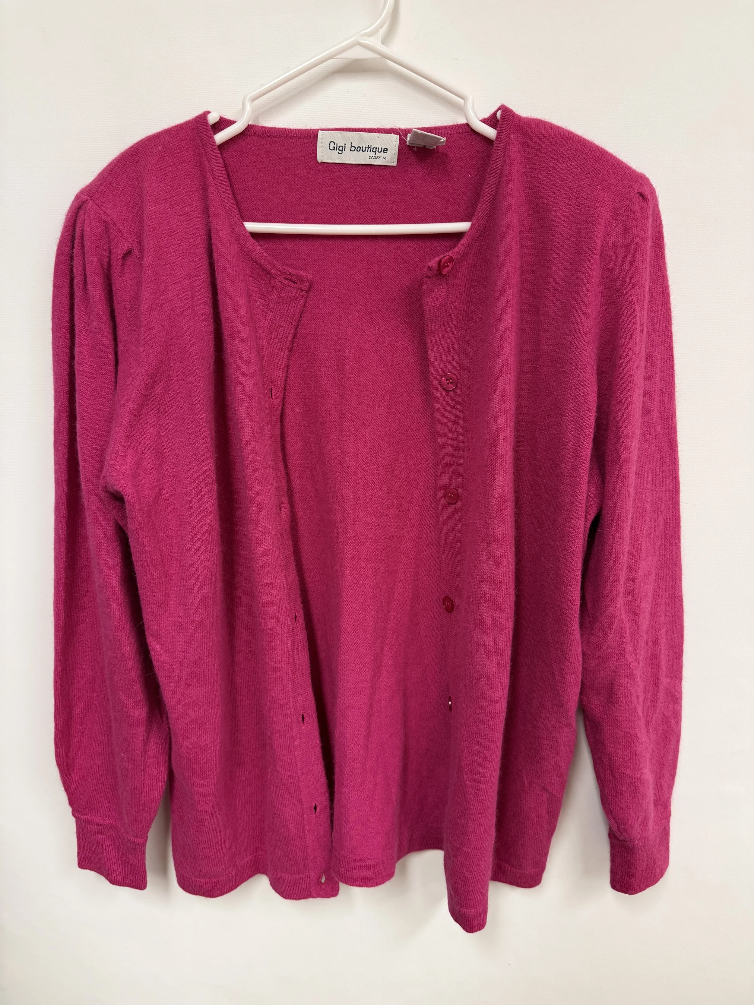 Cardigan fuschia en laine d’agneau et angora, Gigi boutique, Medium