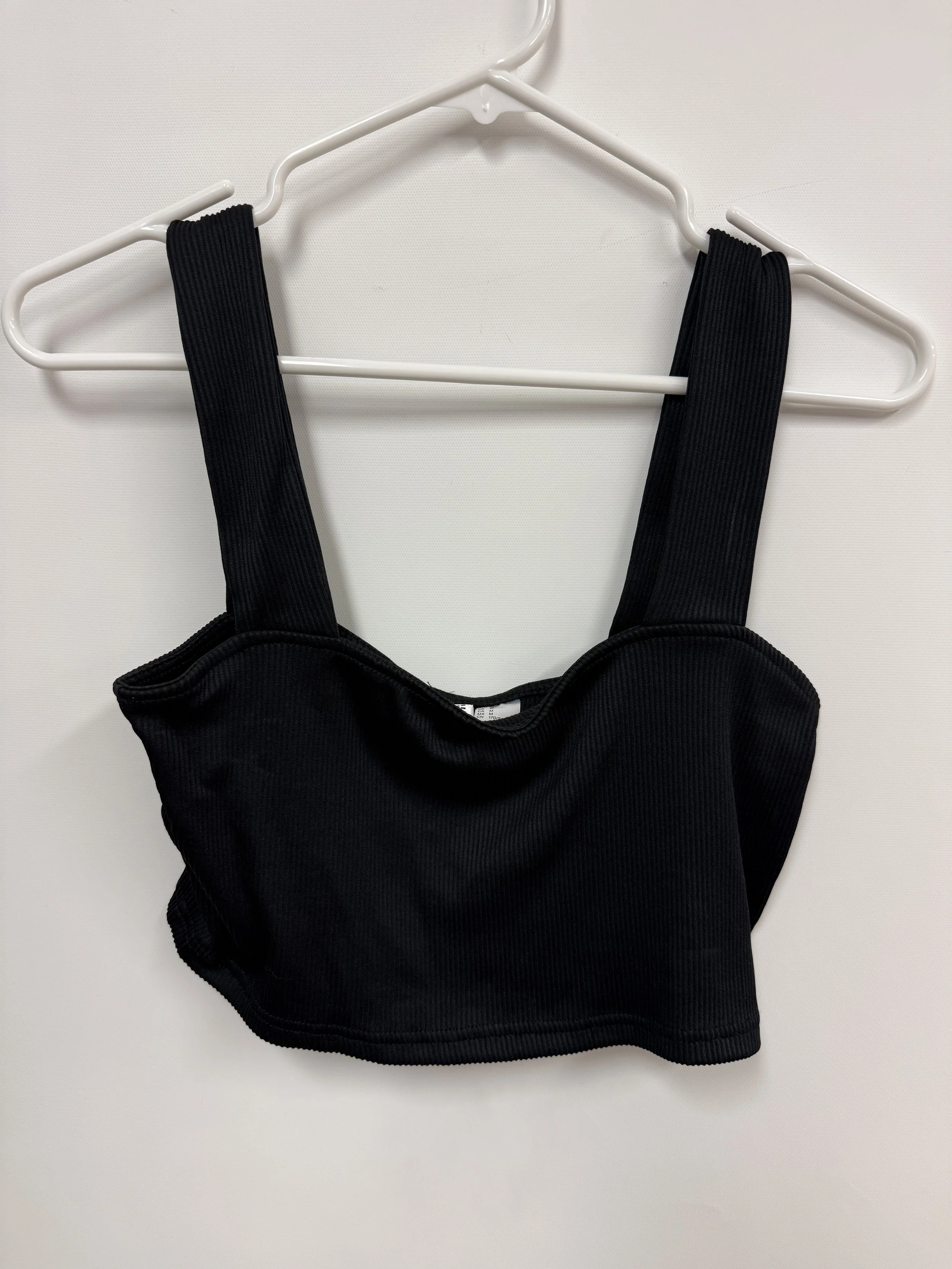 Top noir, tissu côtelé, H&M, Medium