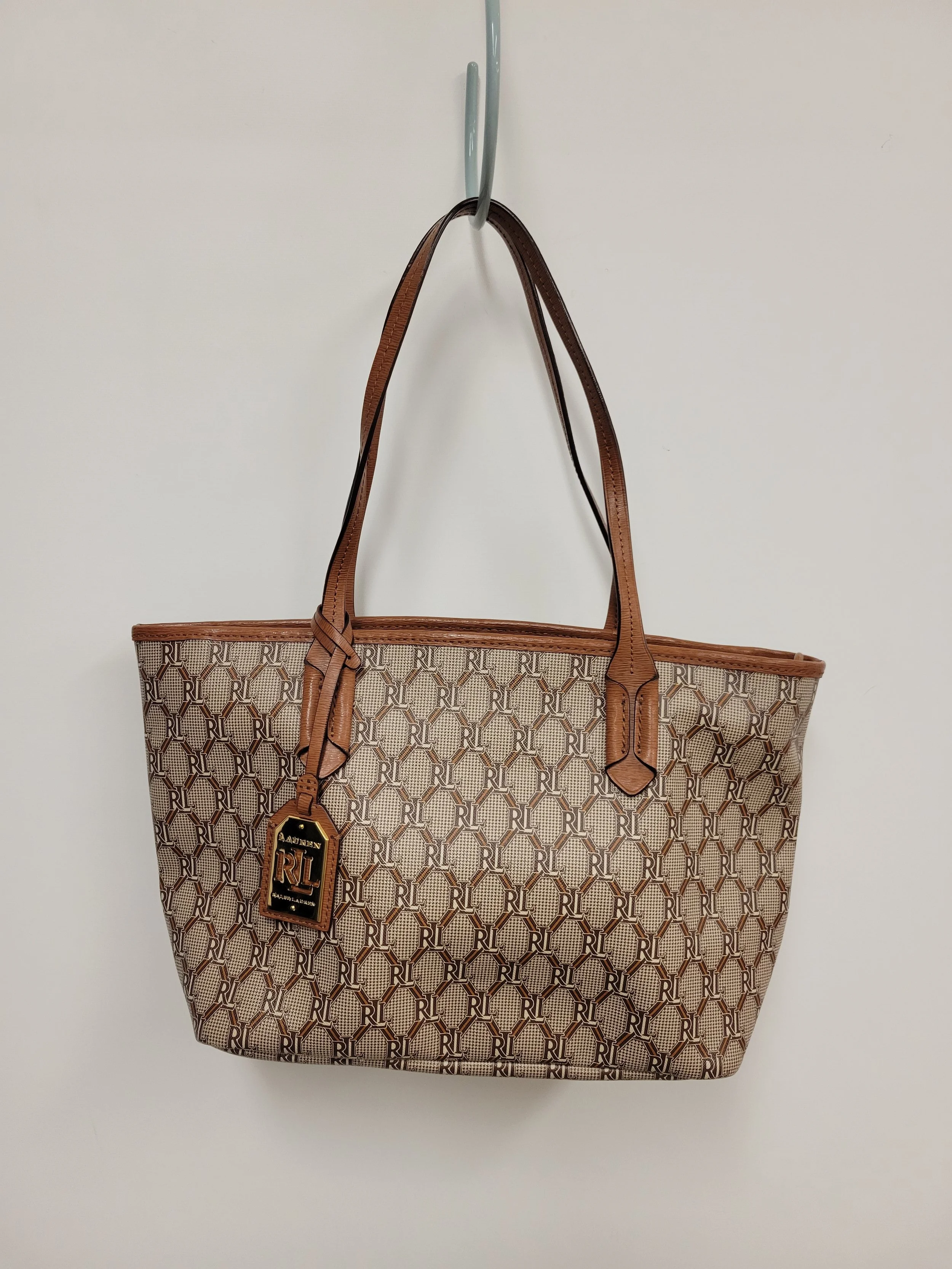 Sac beige et brun, motif logo, Ralph Lauren, environ 15 po