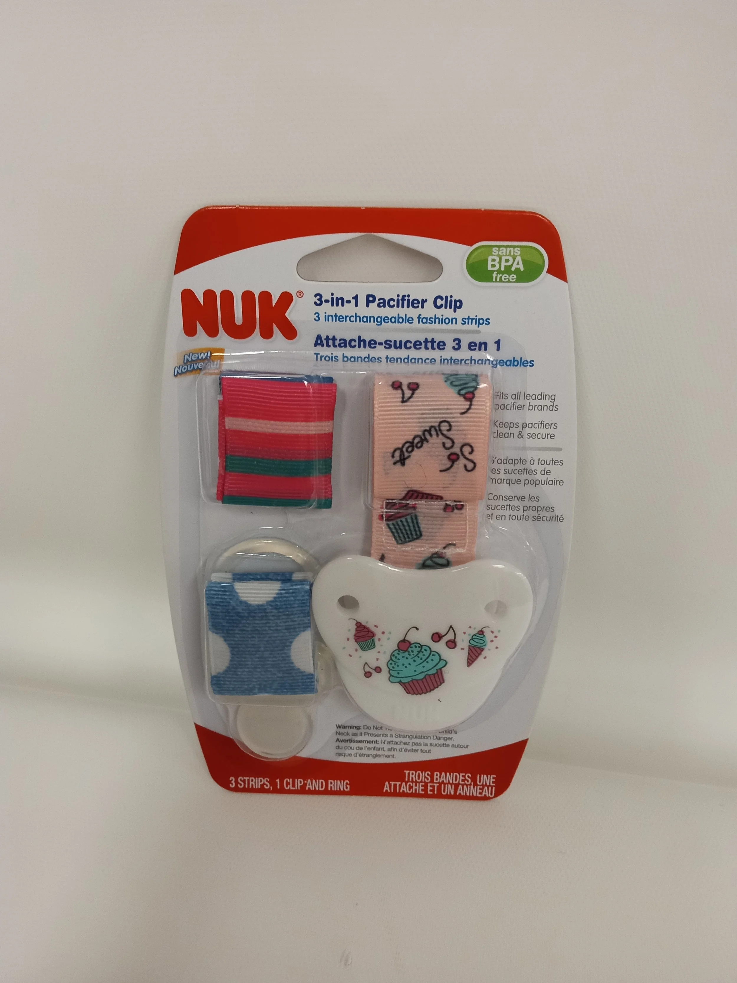 NEUF - Attache-sucette 3 en 1 (trois bandes tendance interchangeables)