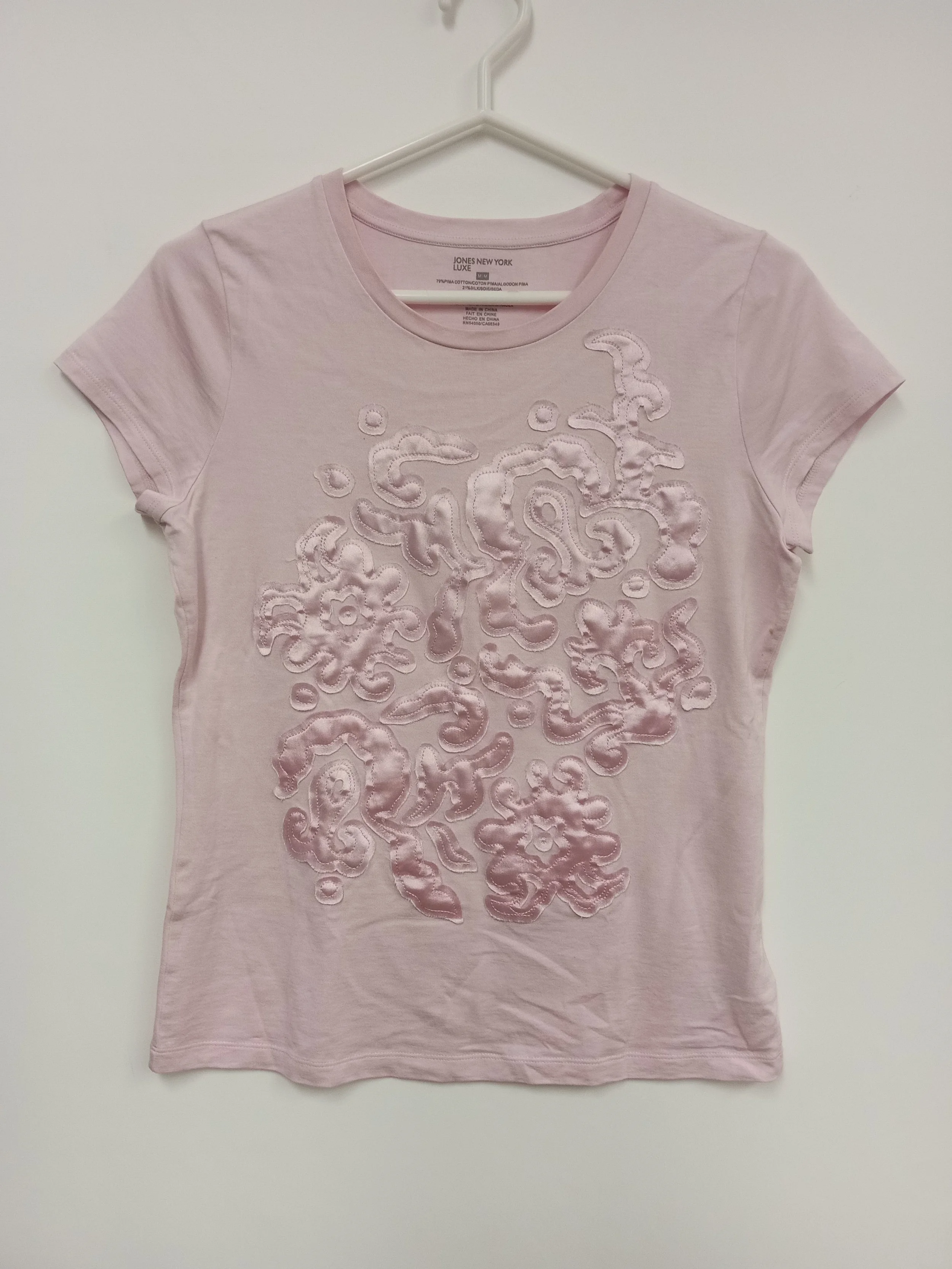 T-shirt rose, 79% coton, 21% soie, Jones New York Luxe, Taille M