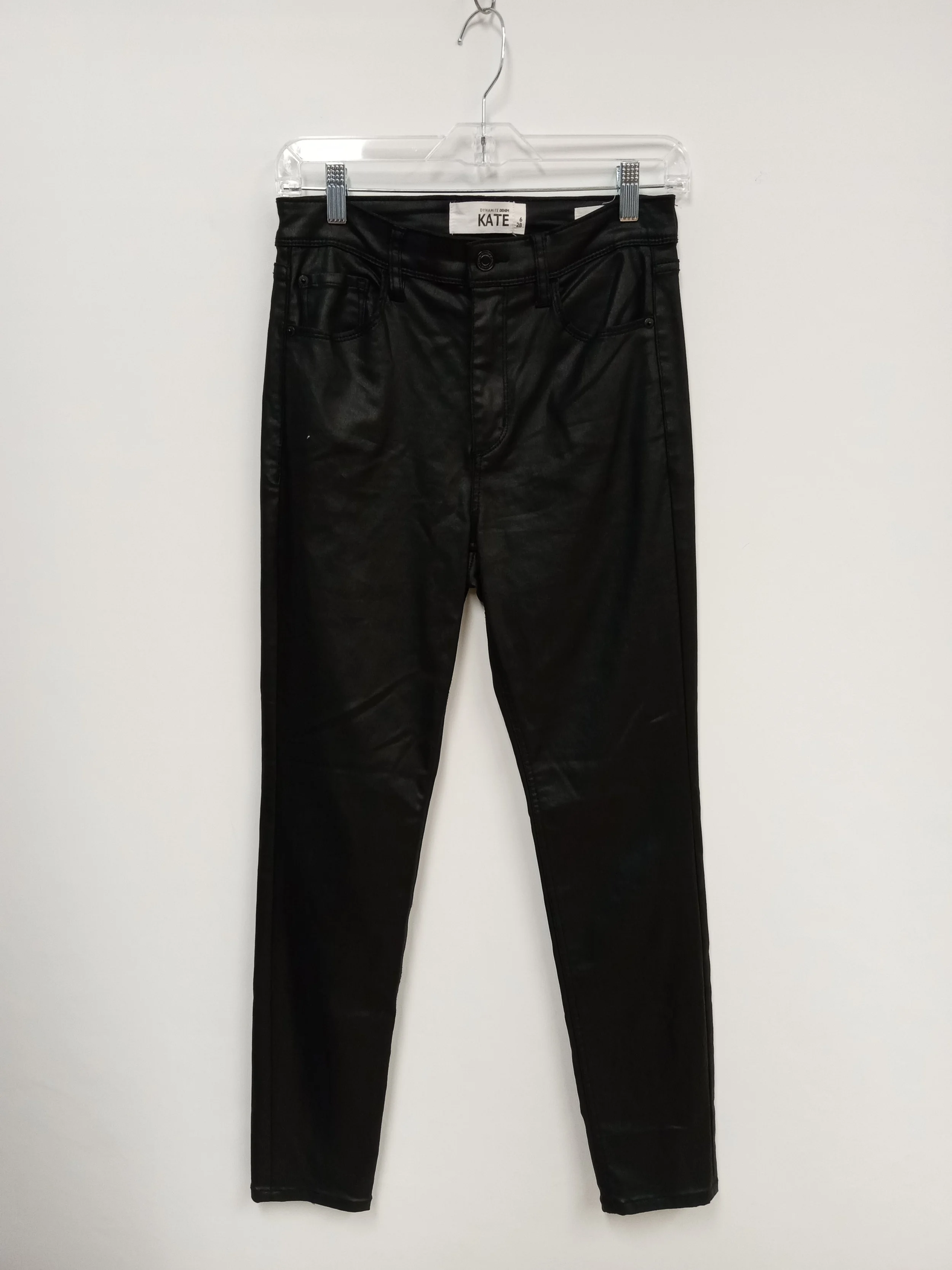 Pantalon jambe étroite, noir effet semi lustré, Dynamite, Taille 6