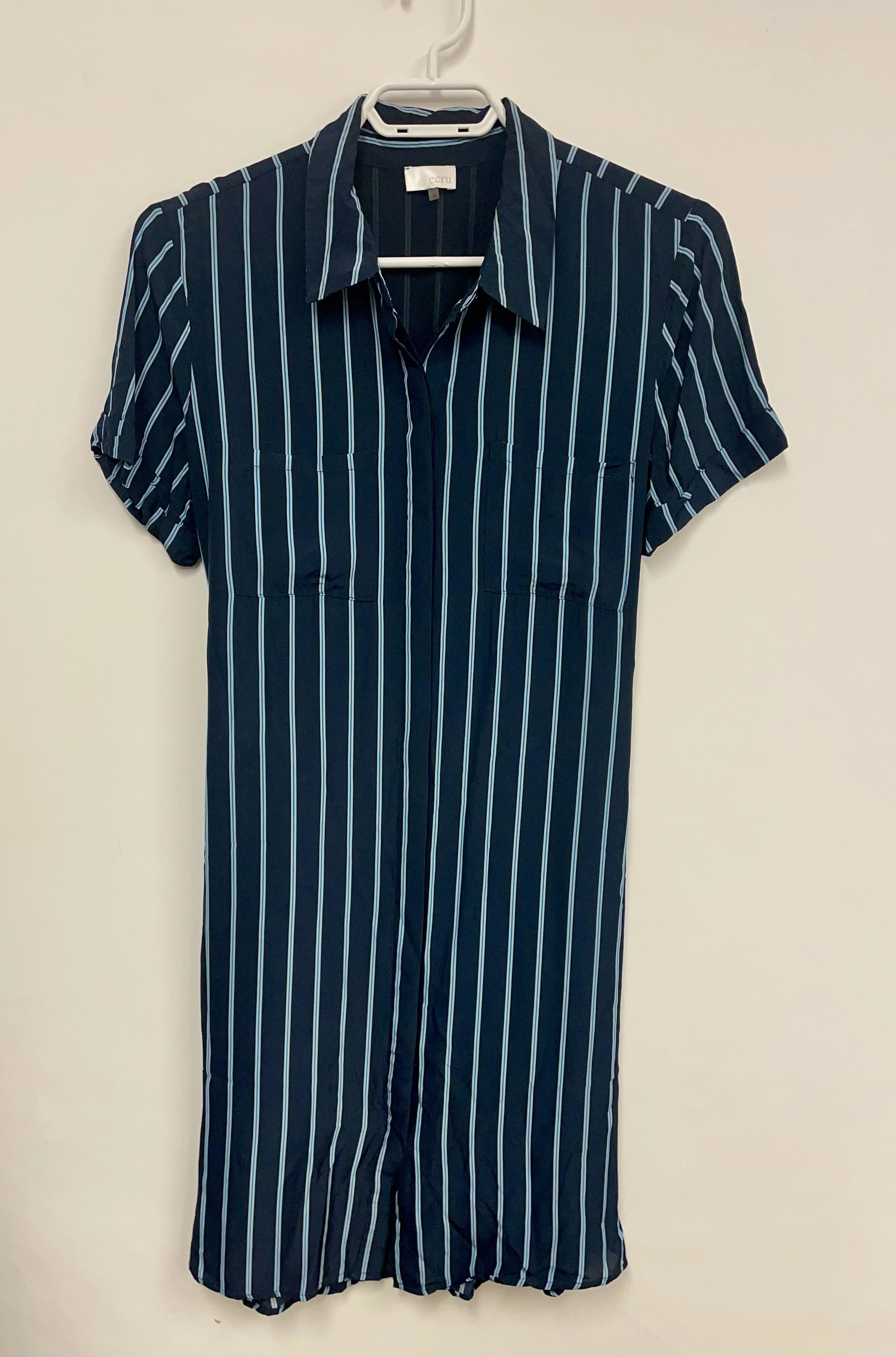 Robe chemisier rayée marine doublée, ECRU, S.