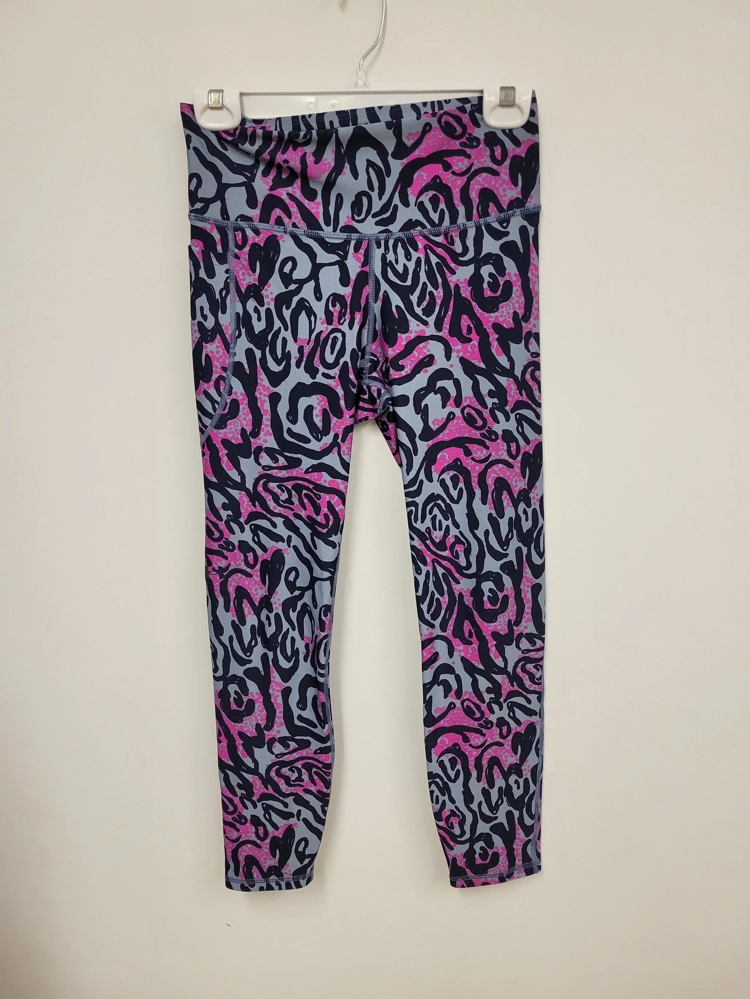 Legging de sport 3/4, rose et bleu à motifs, Under Armour, M