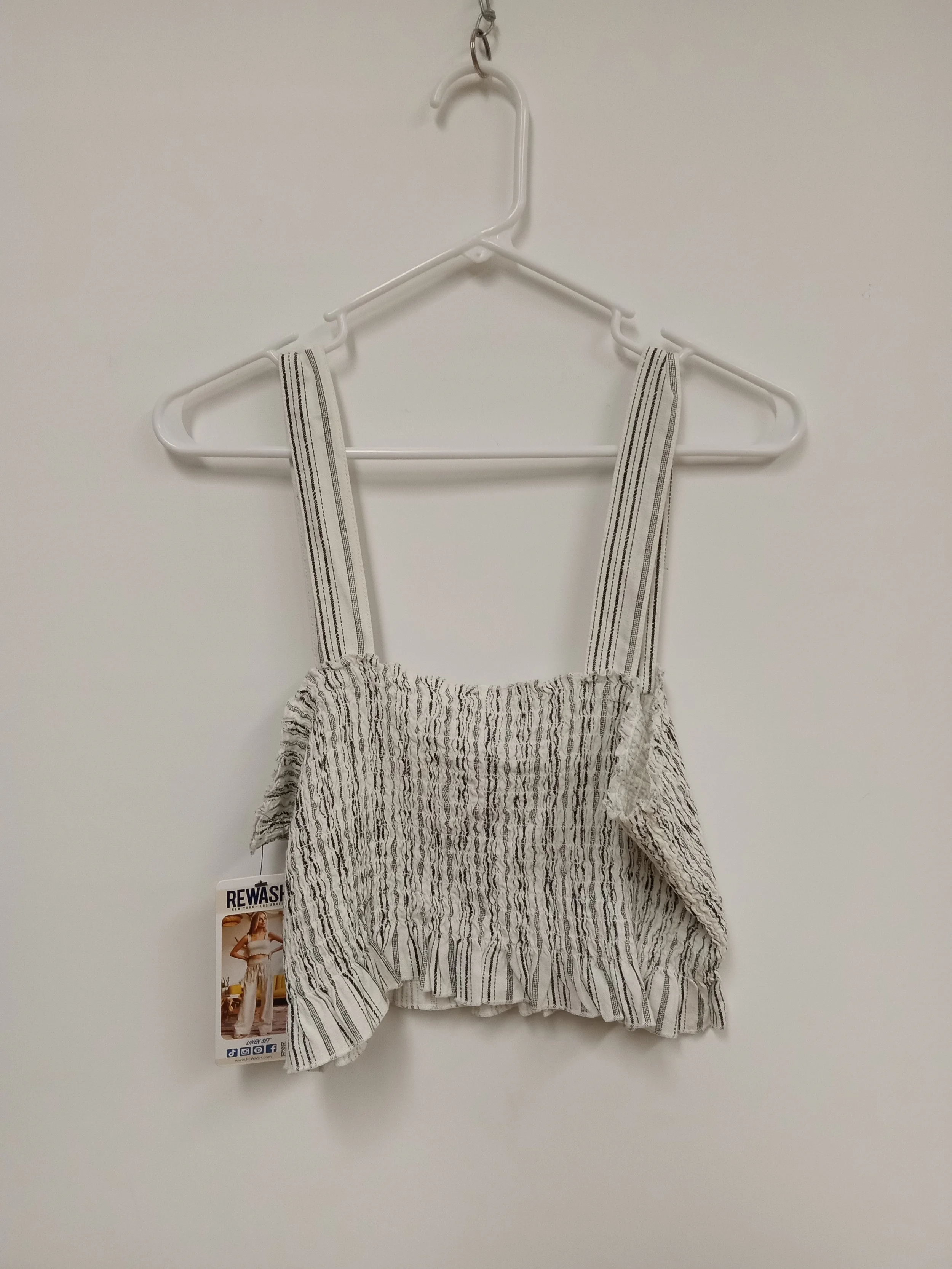 NEUF - Haut à bretelles, très court, rayures blanches et noires, REWASH, XL