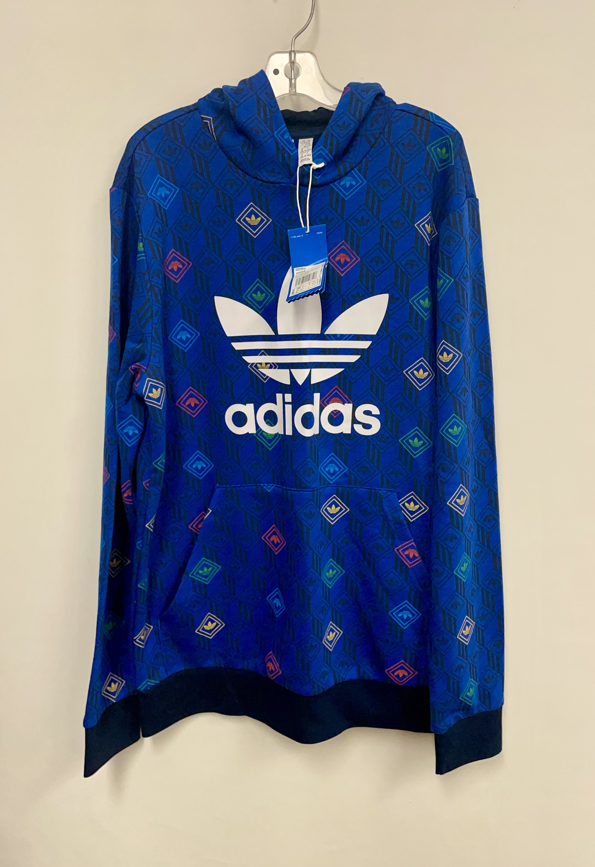 NEUF, coton ouaté bleu avec capuchon, ADIDAS, XL (15-16 ans).
