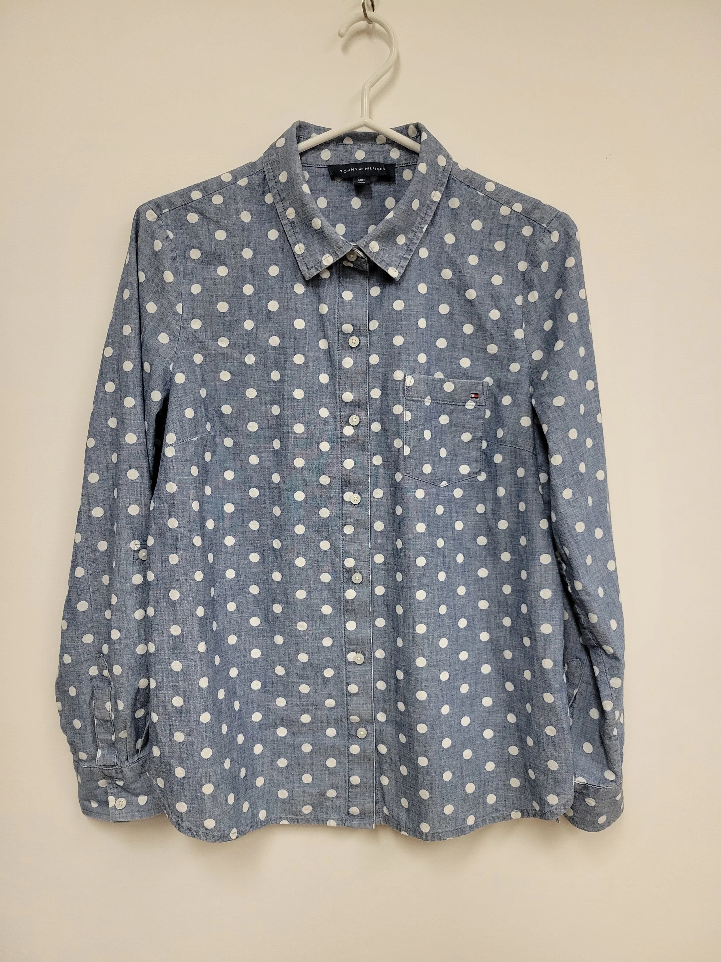 Chemise en denim à pois blancs, 100% coton, Tommy Hilfiger, M