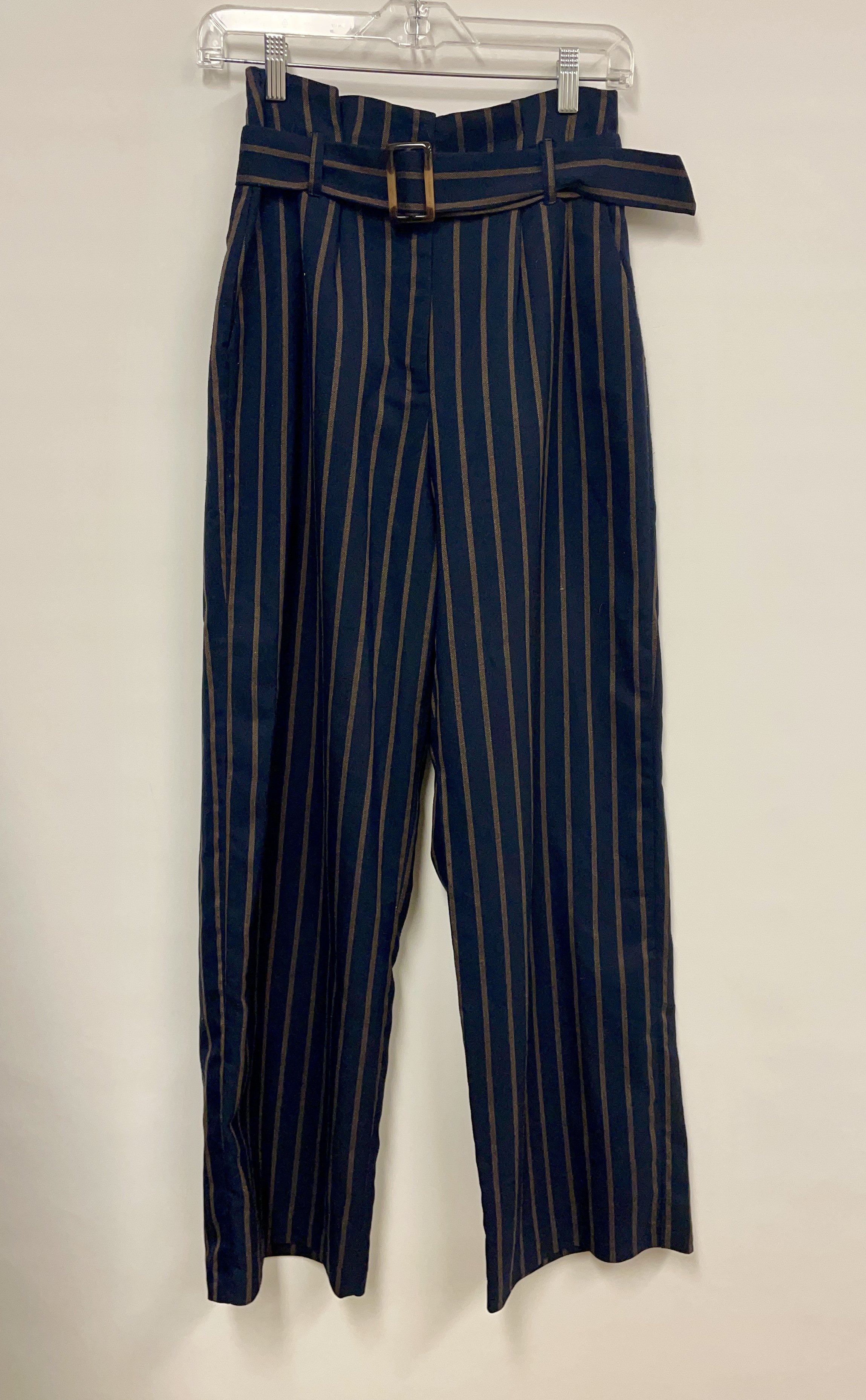 Pantalon marine avec rayures brunes, PIECES, taille XS.