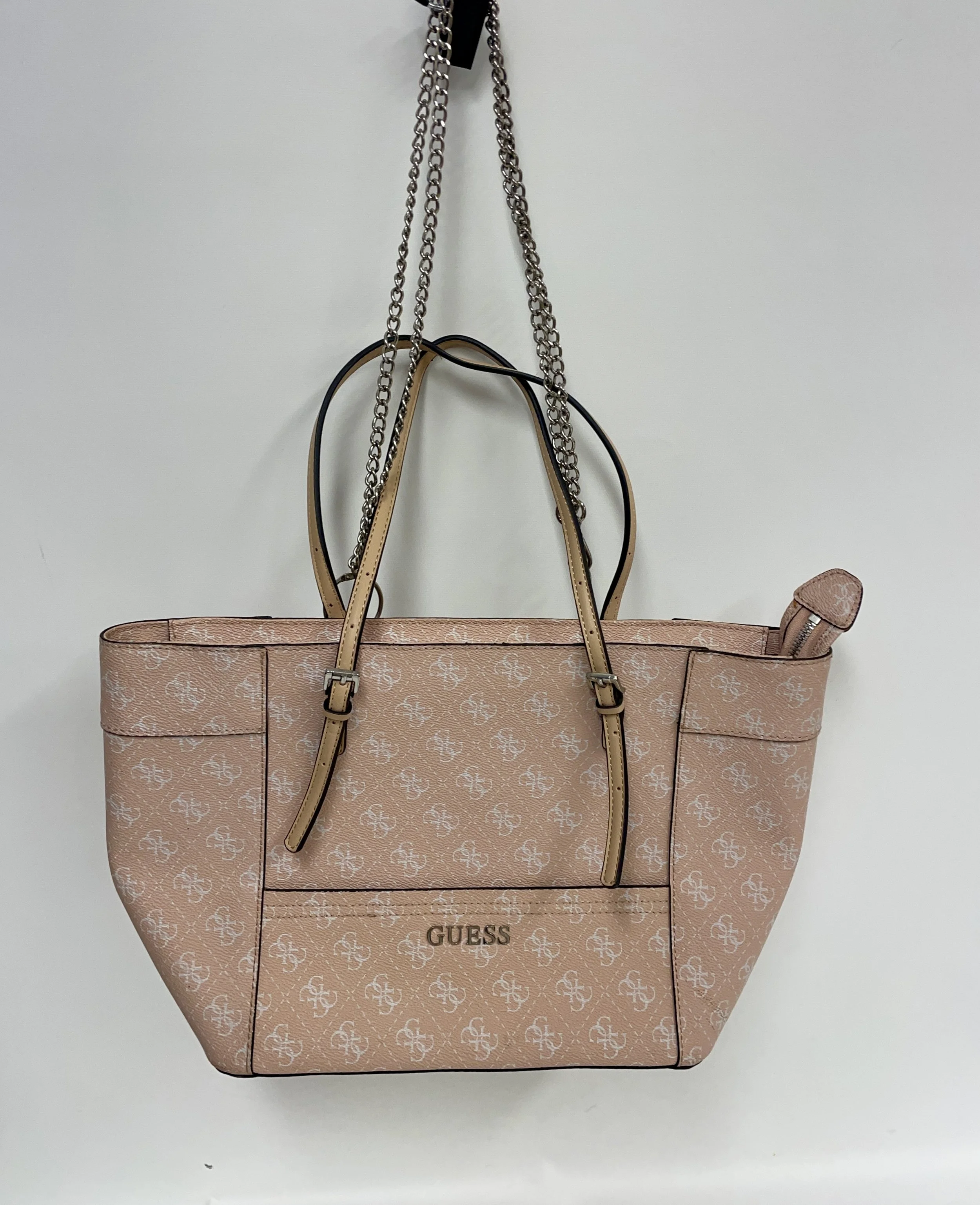 Sac à main en similicuir rose, GUESS, un peu d'usure, 25 cm x 40 cm.