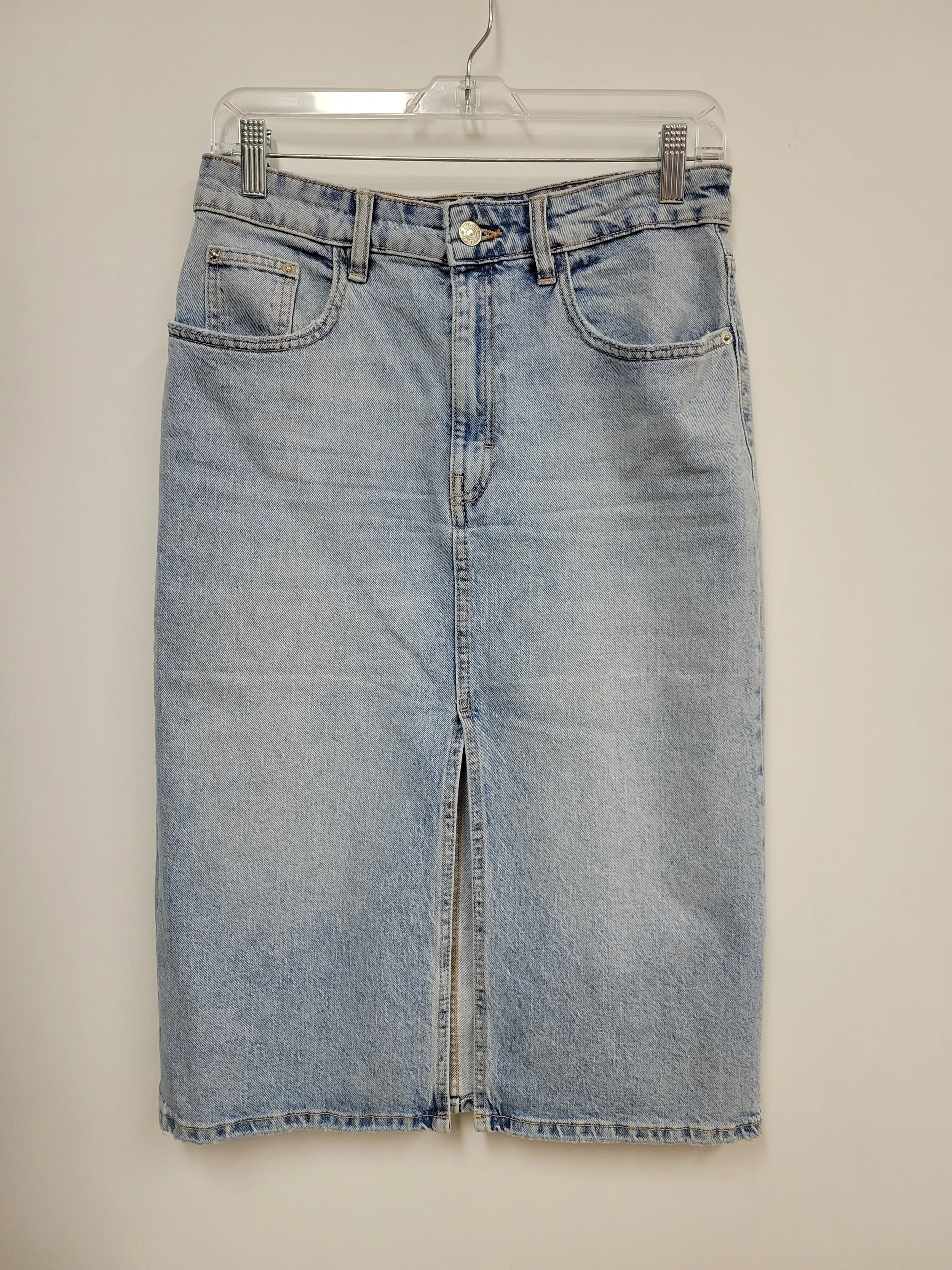 Jupe longue en jean délavé, fente à l'avant, Zara, M