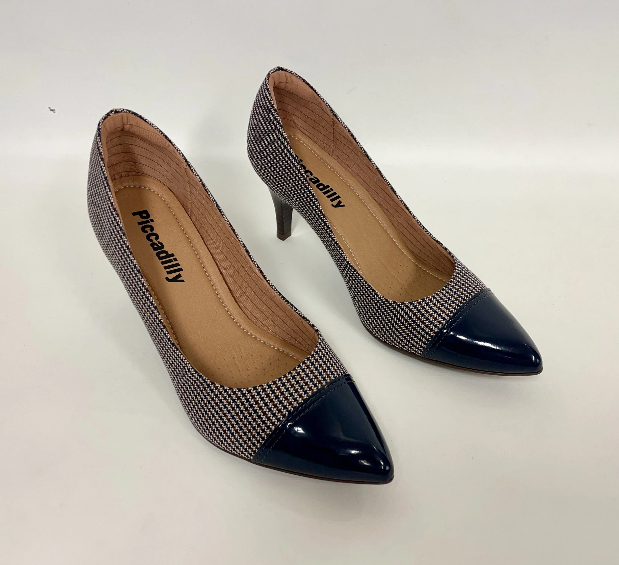 Chaussures noires et pied-de-poule, PICCADILLY, talon 8 cm, pointure 8.