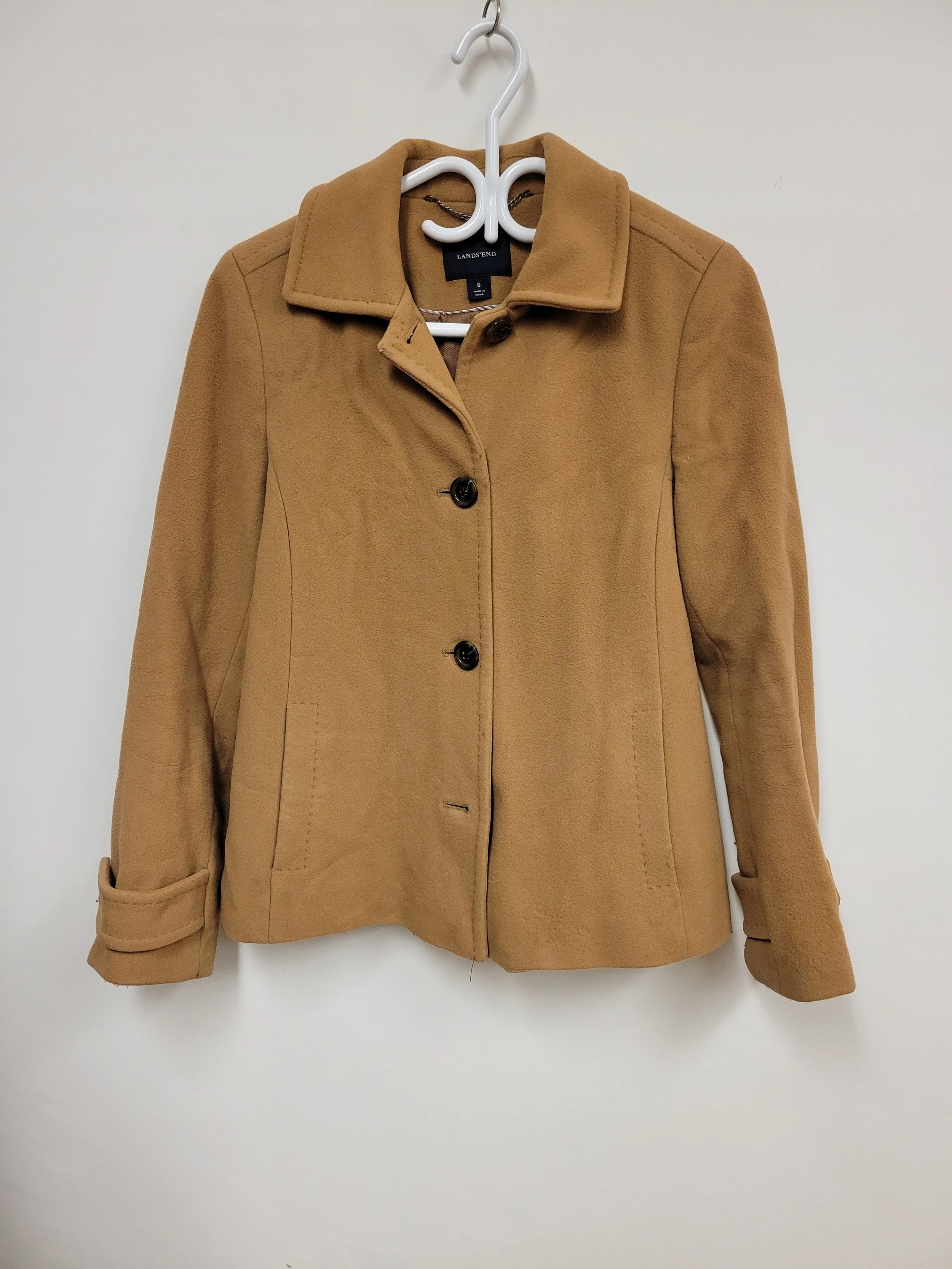 Manteau brun pâle 68% laine 12% cachemire, Land's End, taille 6