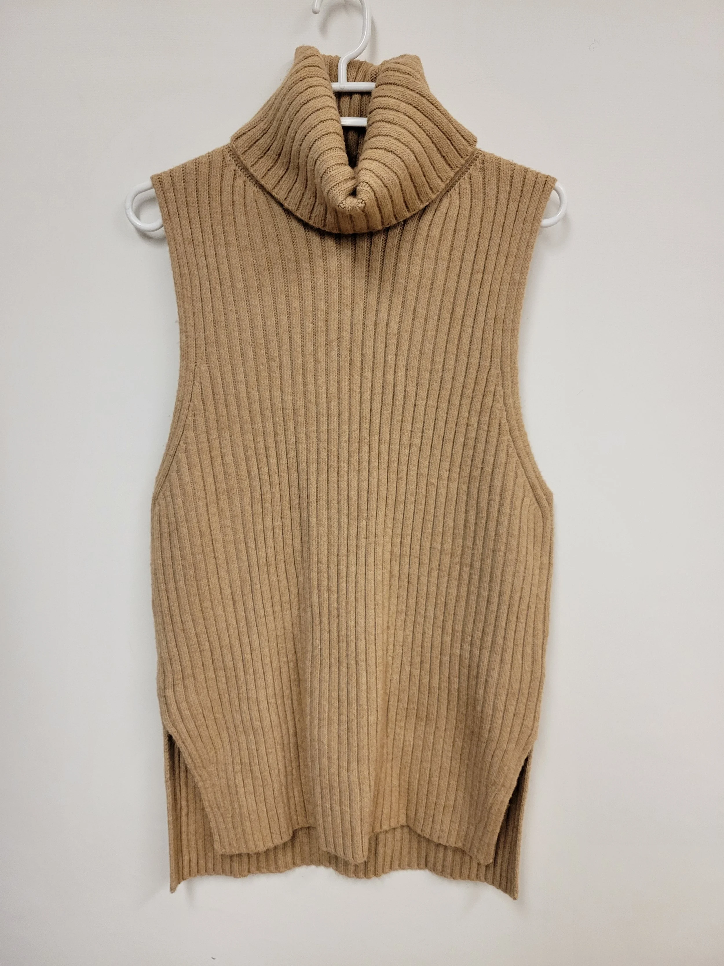 Tunique en tricot, sans manches, col roulé, couleur sable, H&M, S