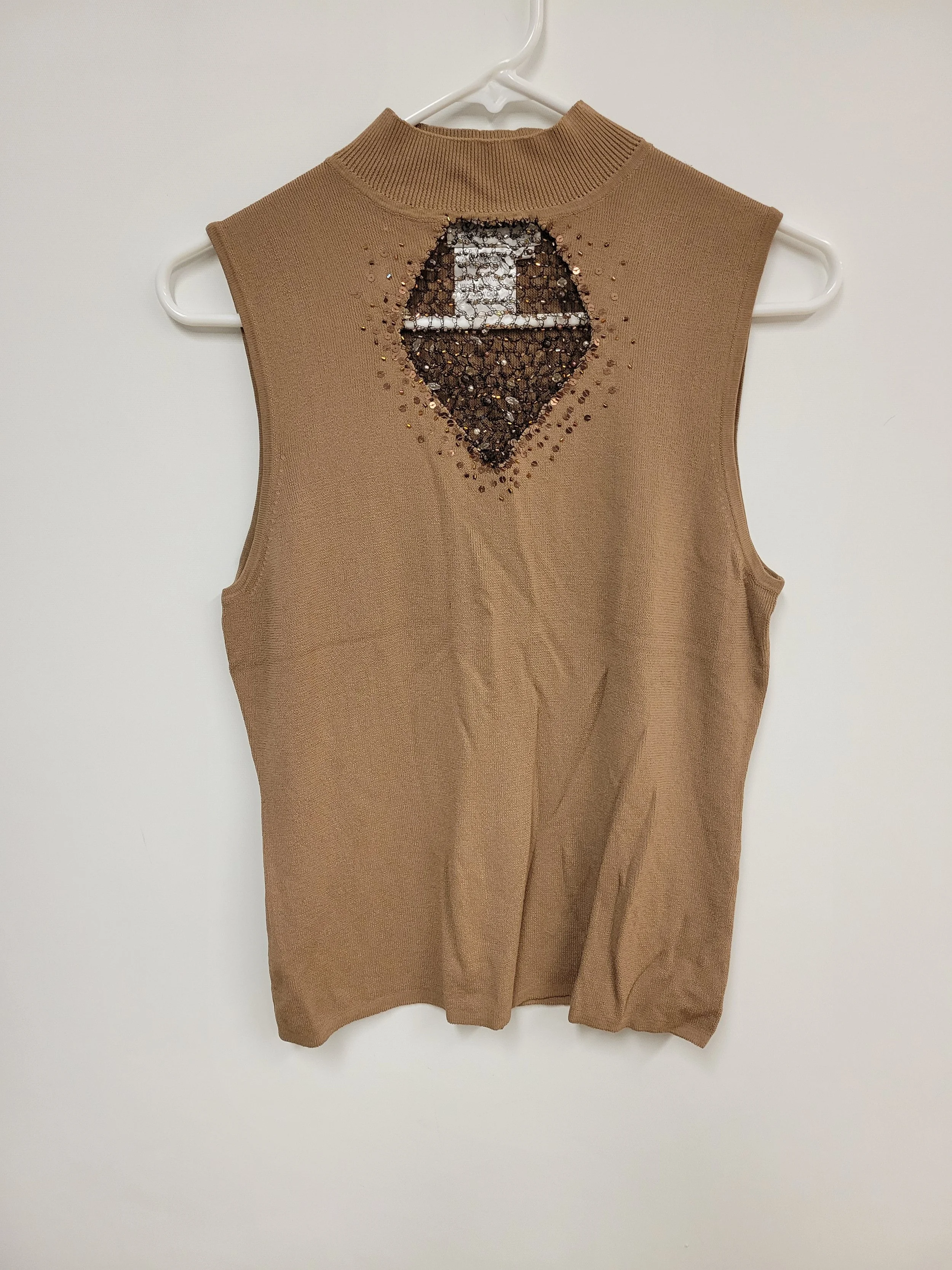 Haut en tricot beige avec dentelle filet, Valenti, L