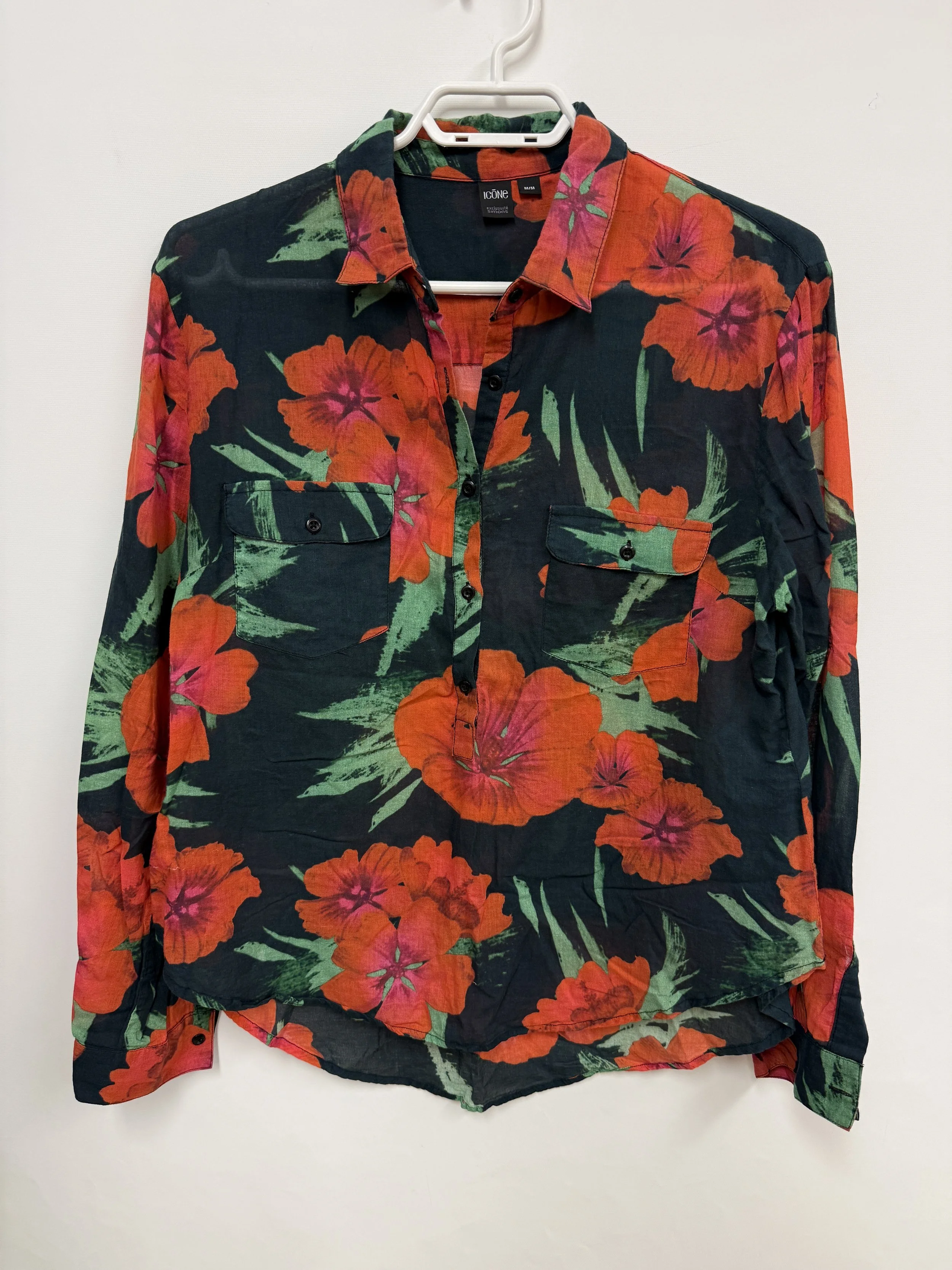 Blouse légère 100% coton, bleu marine, rouge et vert, Icône par Simons, Medium