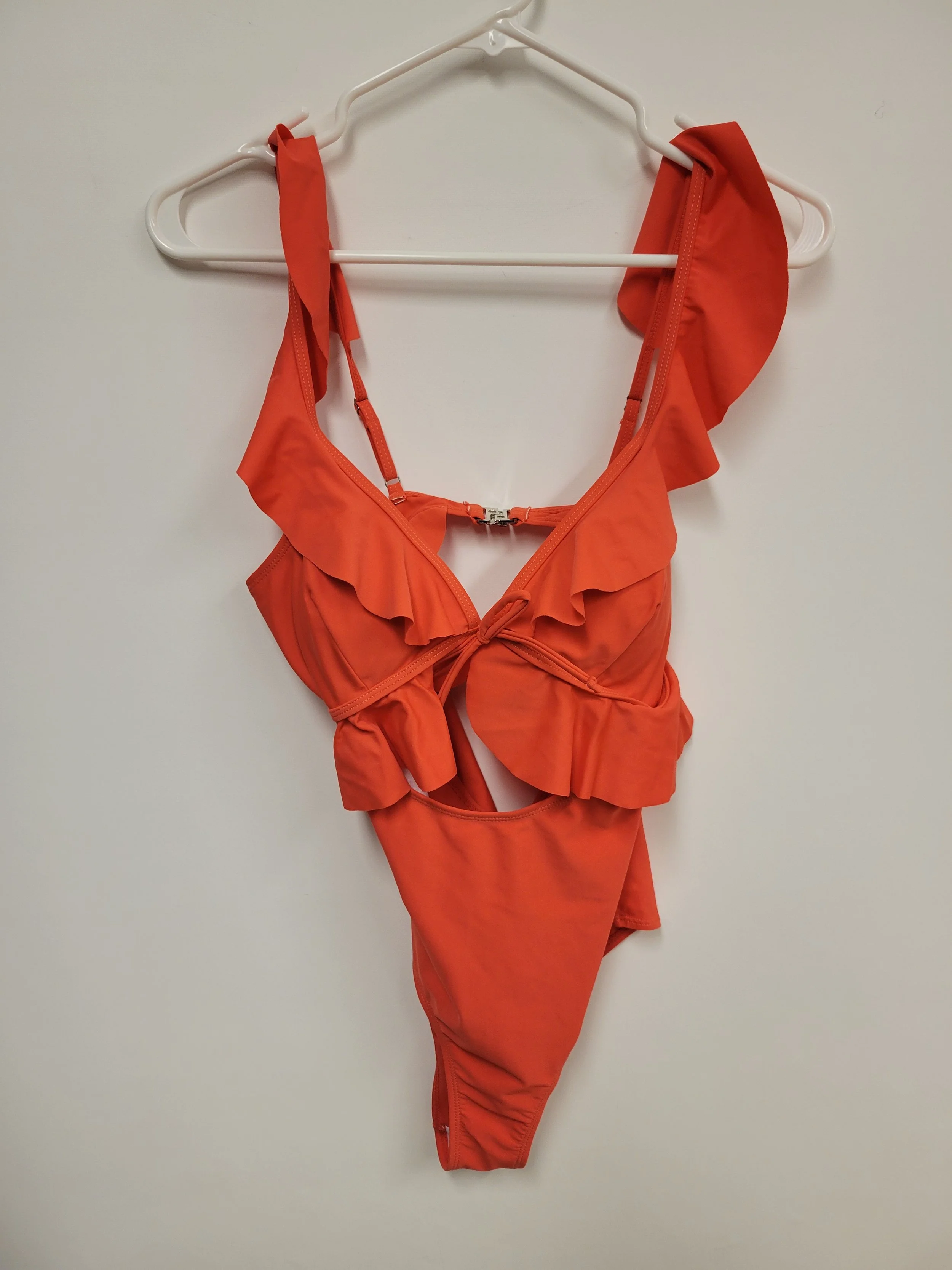 Maillot de bain une pièce rouge-orange avec volants, S