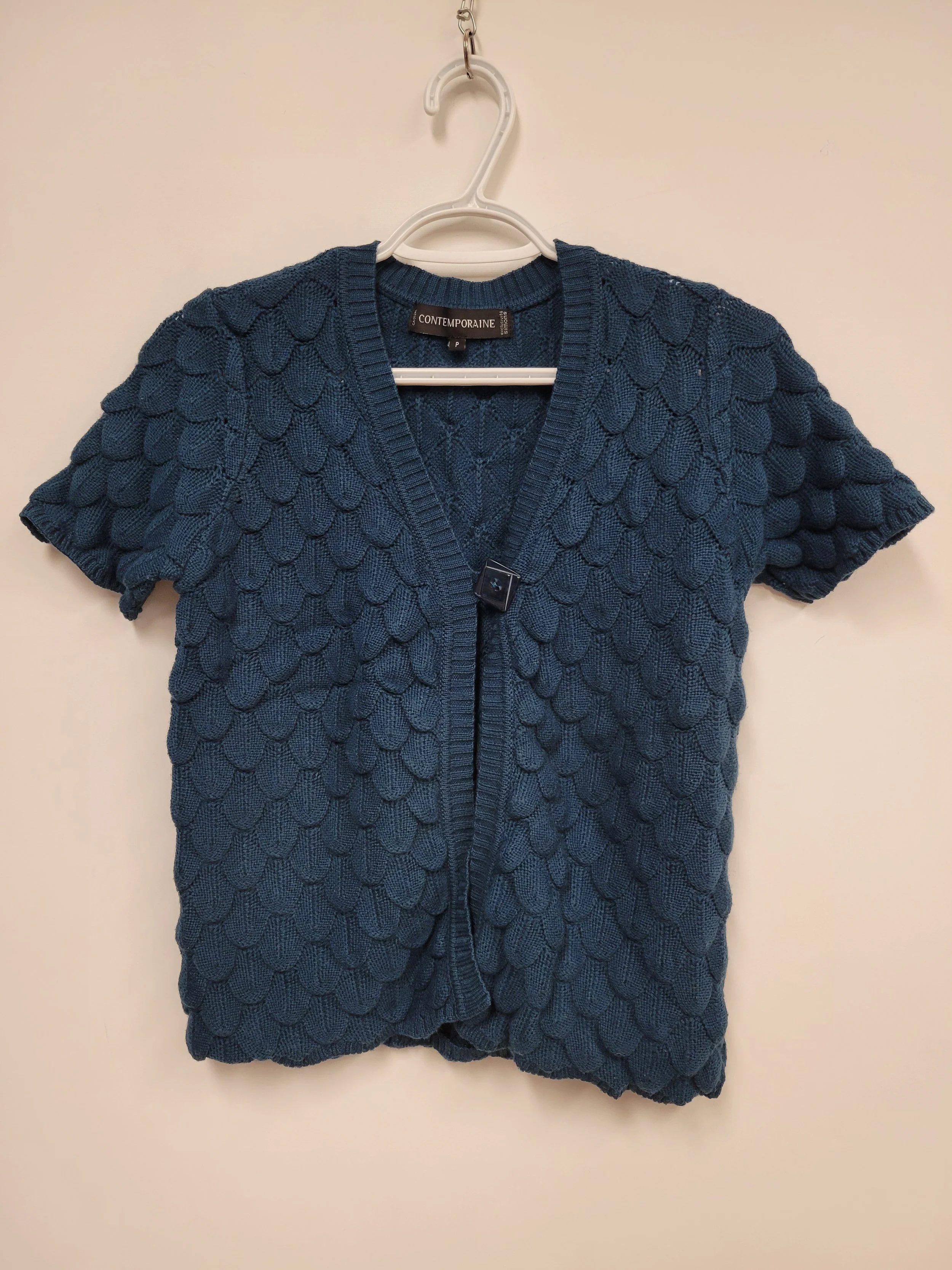 Veste en lainage, manches courtes et ouverte à l'avant, Bleu émeraude, CONTEMPORAINE, S