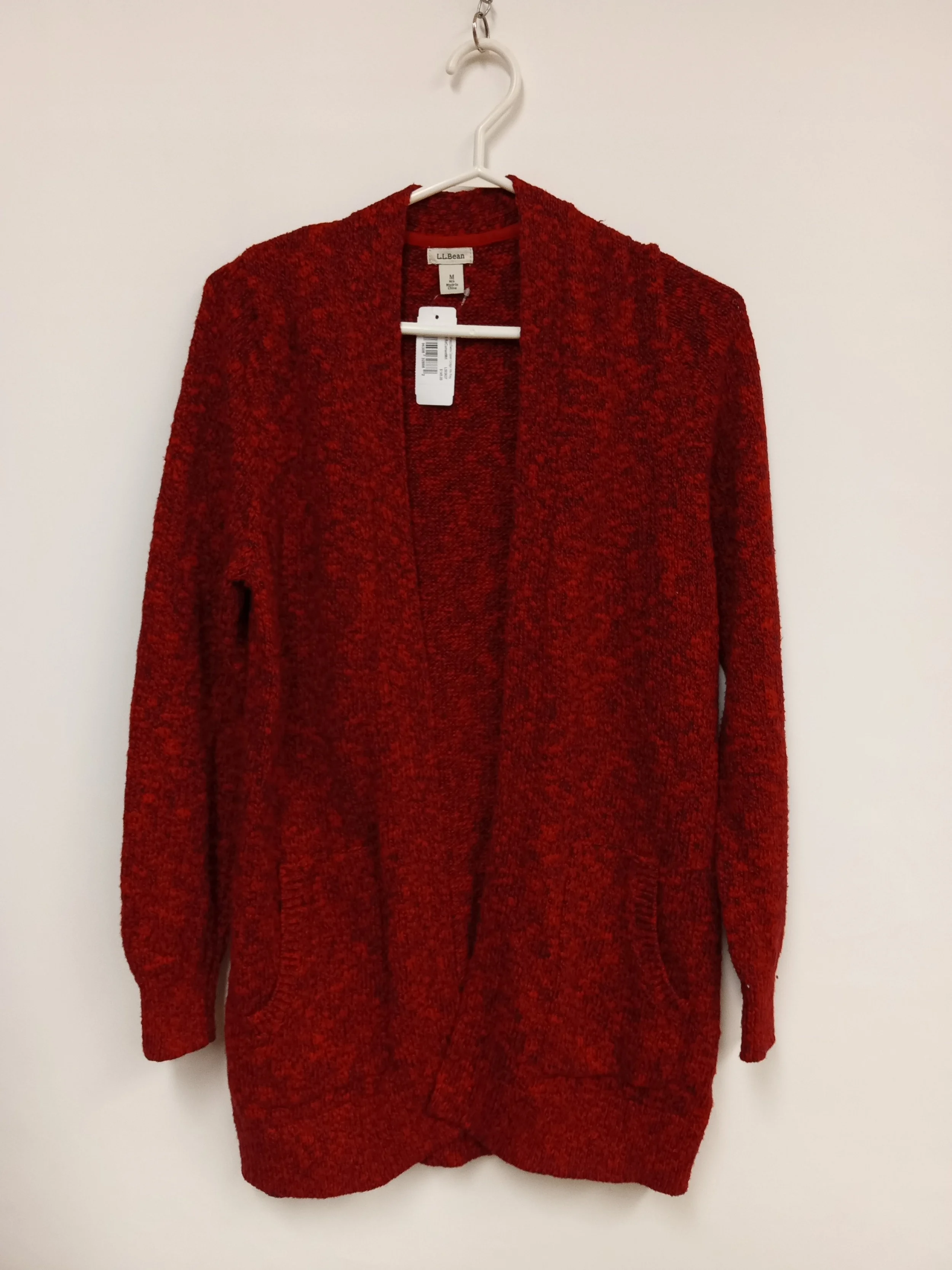 NEUF - Veste longue (cardigan) en tricot (100% coton), Rouge et aubergine, L.L.BEAN, M (valeur 145$)