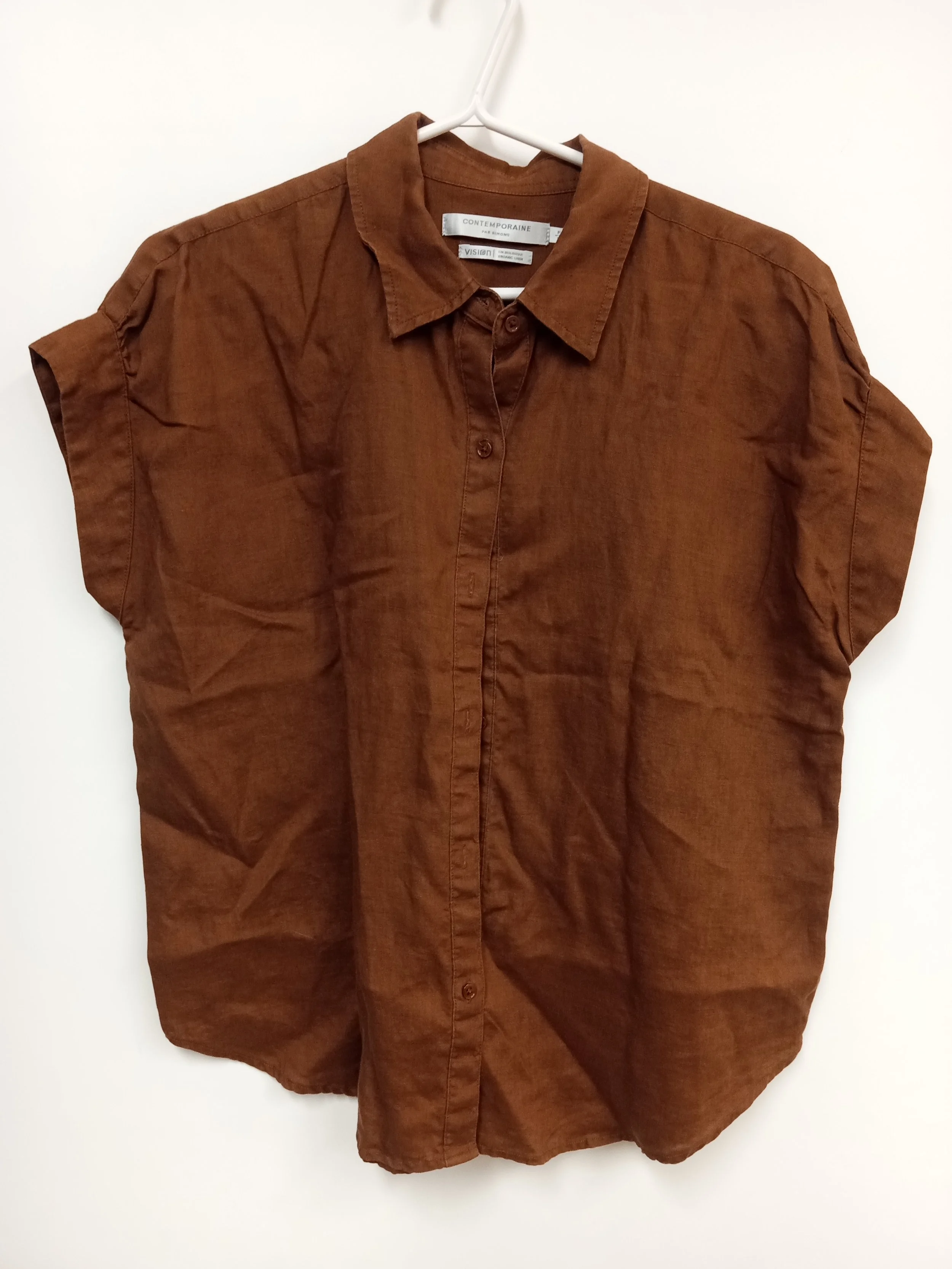 Haut manches courtes brune en 100% lin, Contemporaine, S
