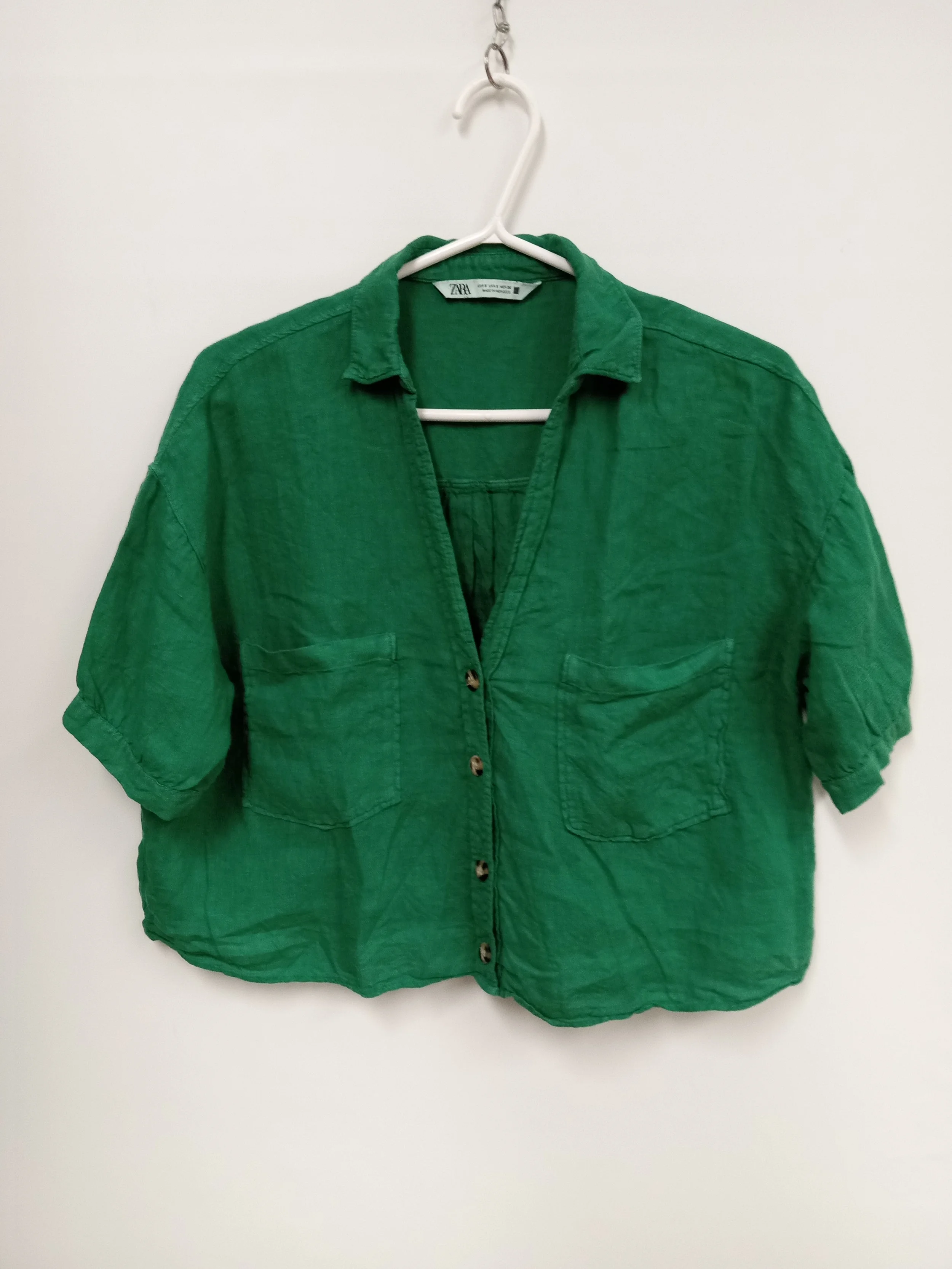 Chemisier vert, 100% lin, Zara, S (ample)