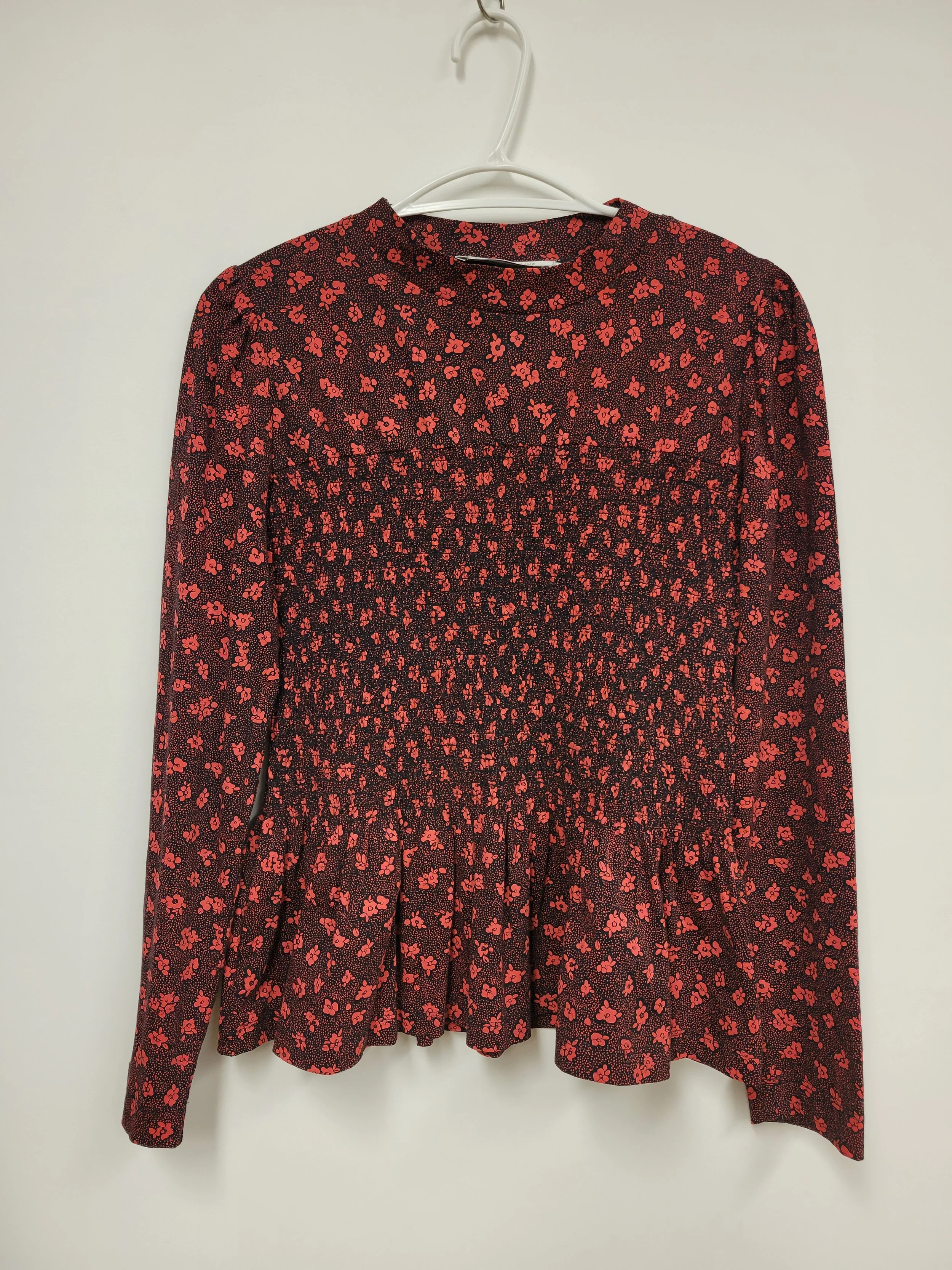 Chemisier noir et rouge, cintré nid d'abeille, 100% coton, Contemporaine, S