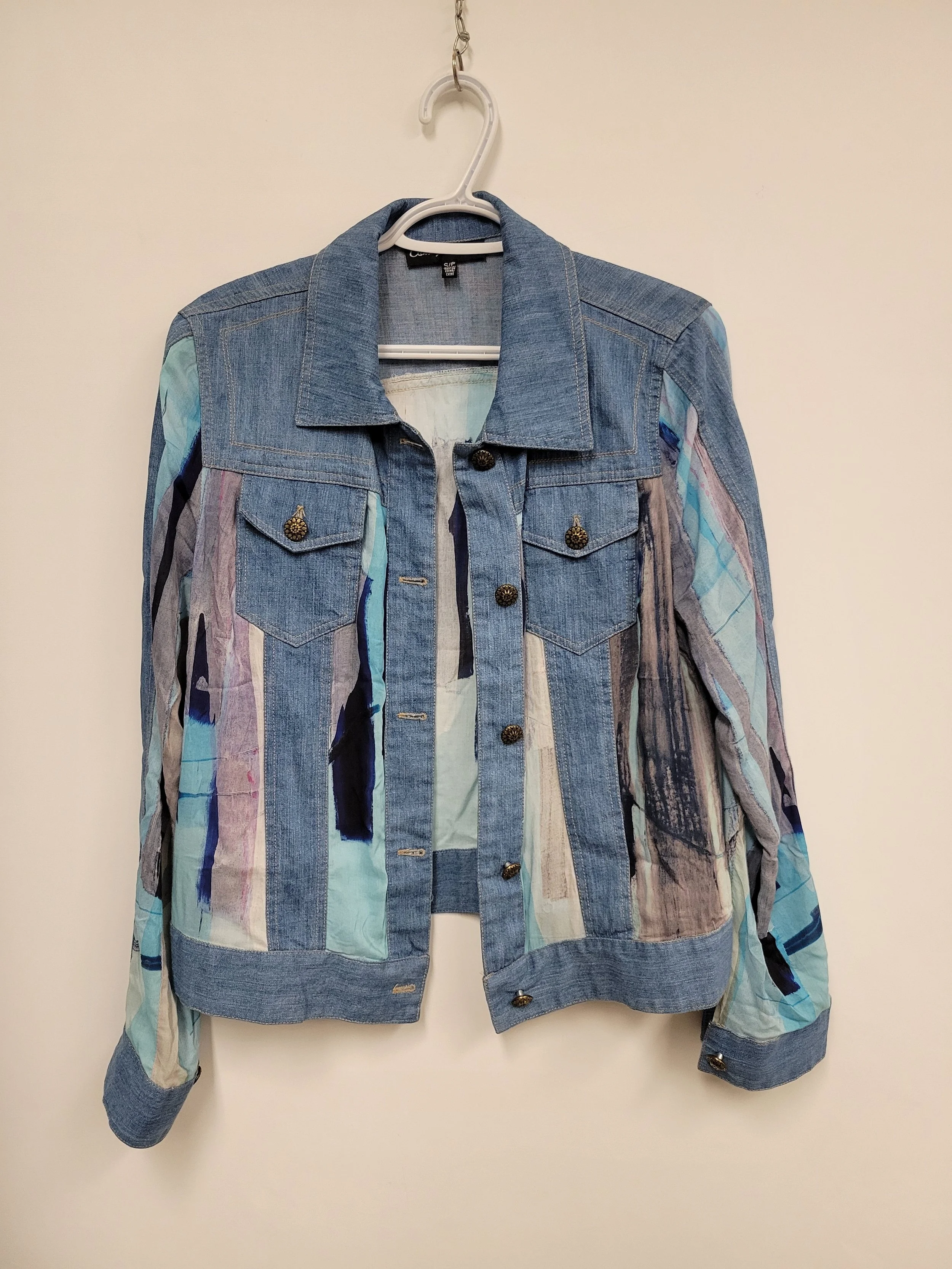 Veston en jeans et rayonne, Motifs de type soie, CLAIRE DESJARDINS, S