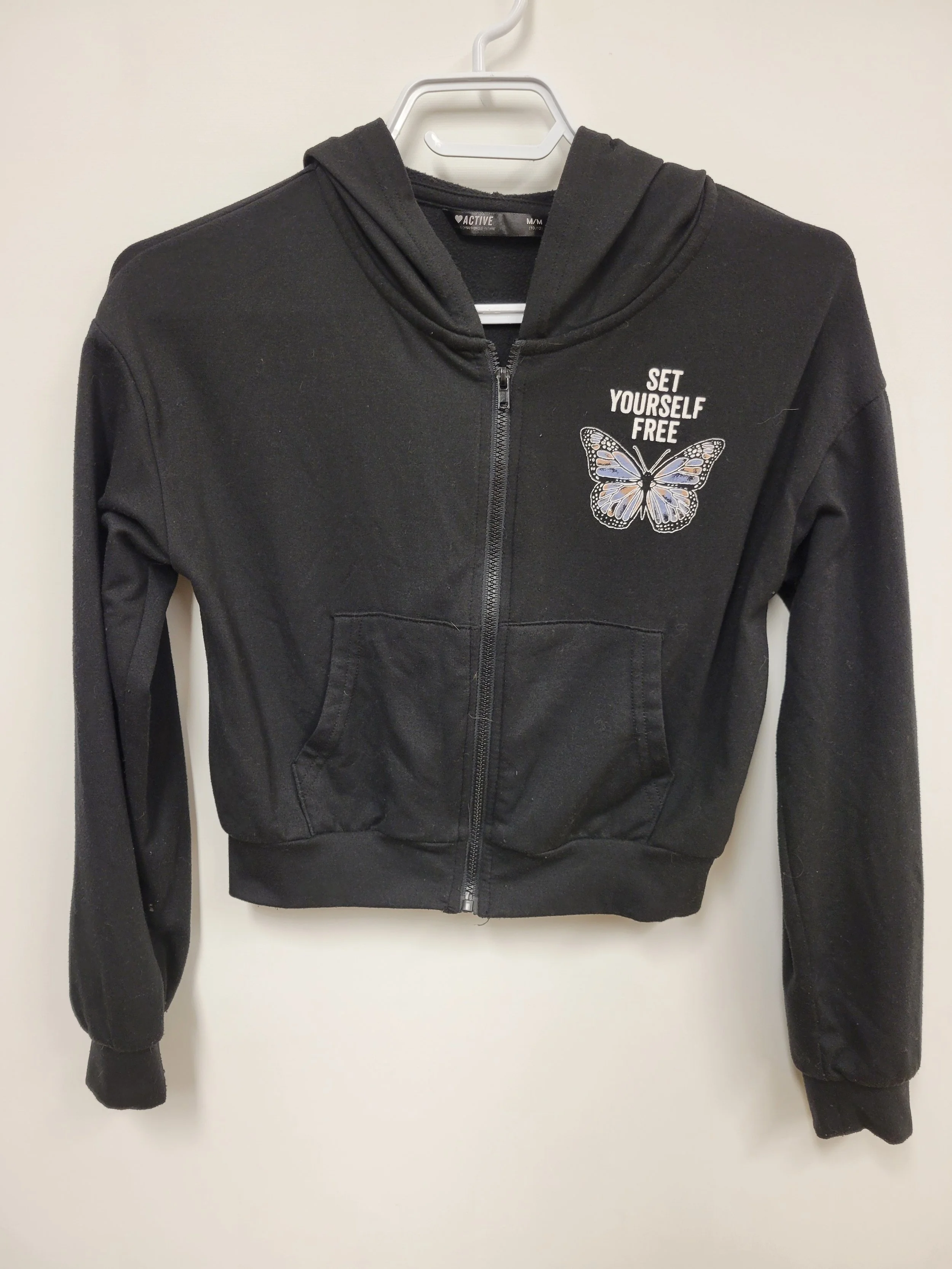 Coton ouaté à capuche noir avec papillon, Active, M (10/12 ans)