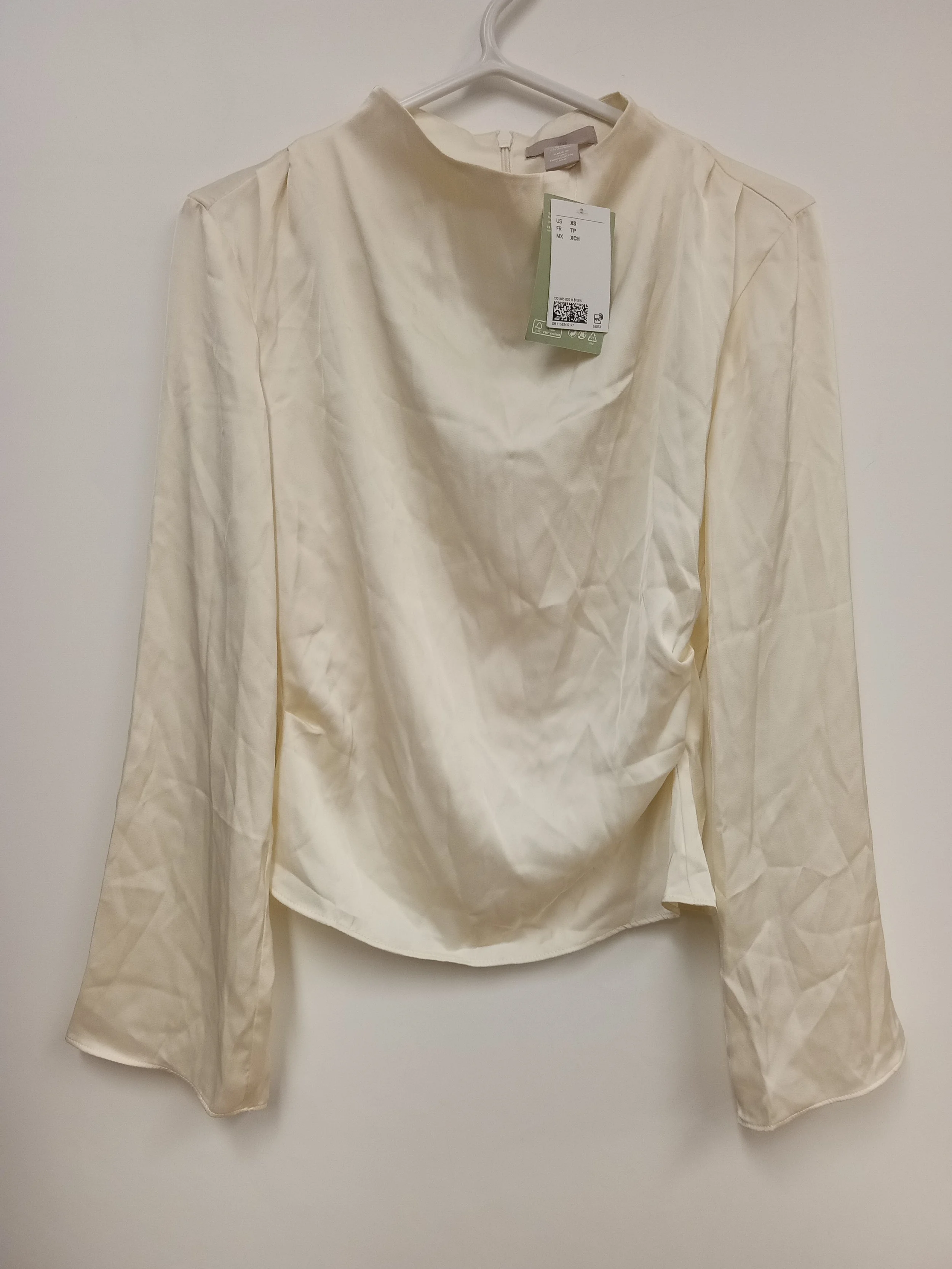 NEUF - Blouse satinée ivoire à manches longues, H&M, taille XS
