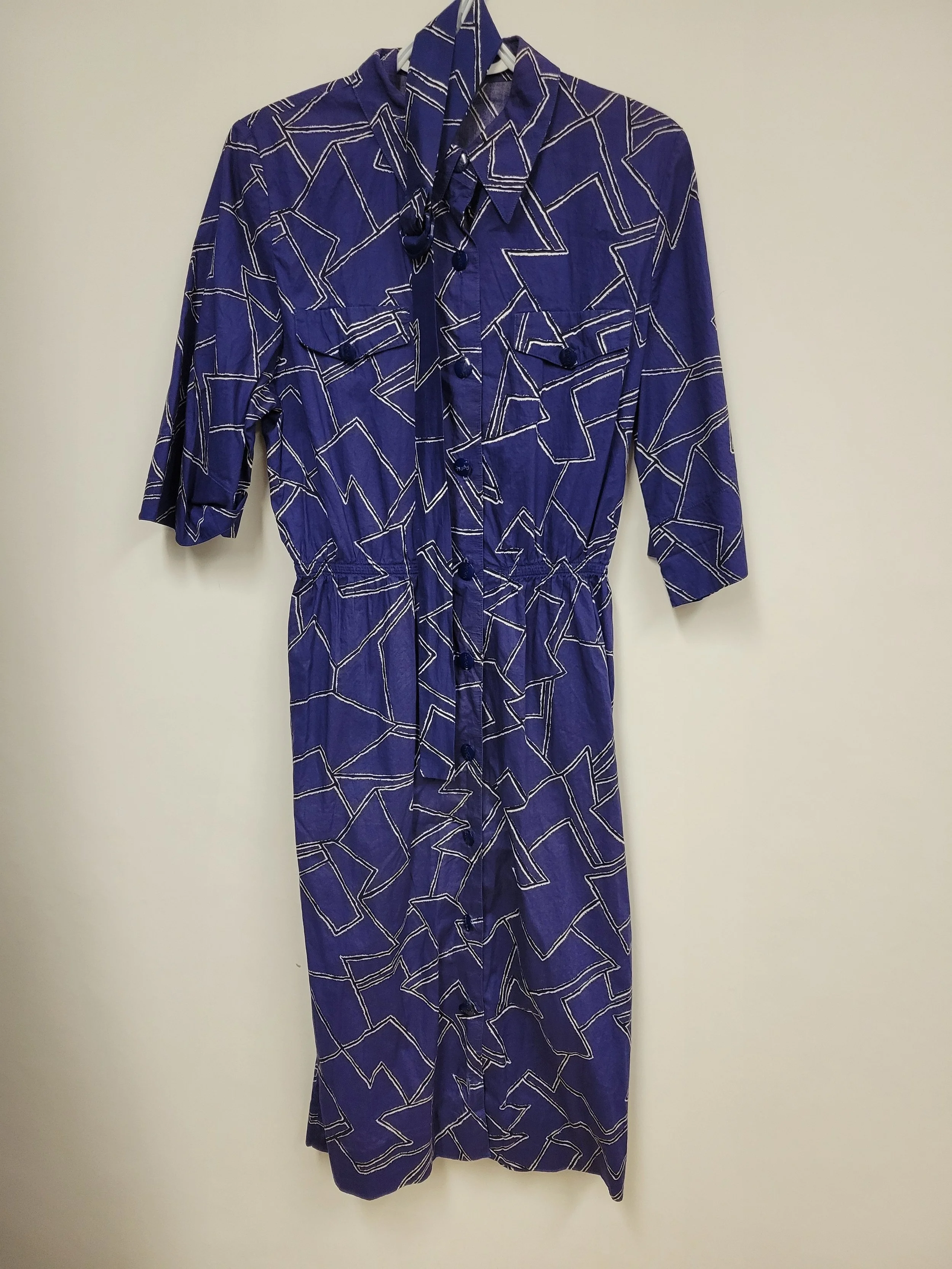 Robe-chemise longue mauve à motif, ceinture assortie, avec poches, Weill Paris, environ S