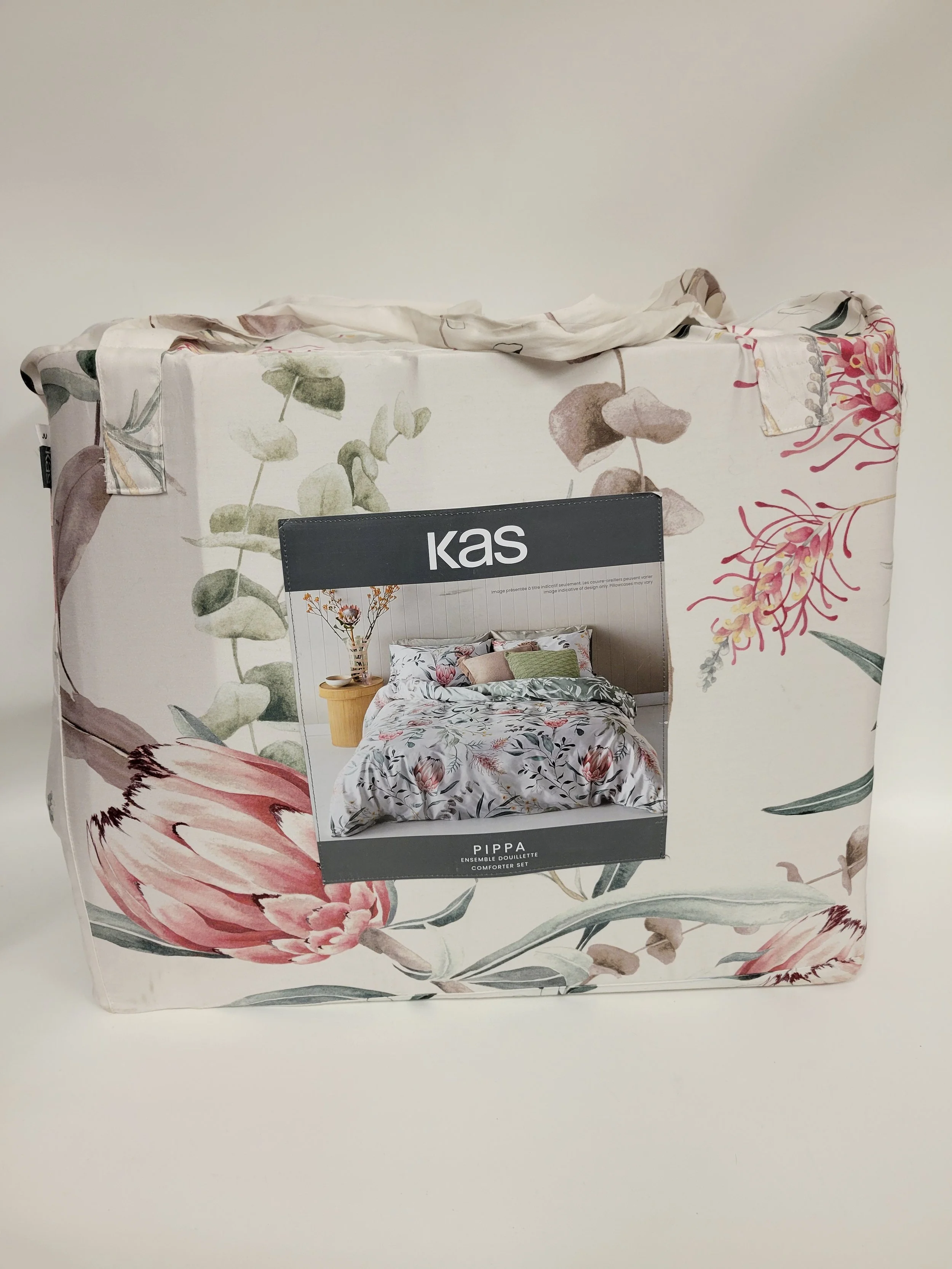 Neuf - Ensemble douillette + taie réversible, blanc fleuri ou vert menthe, lit jumeau