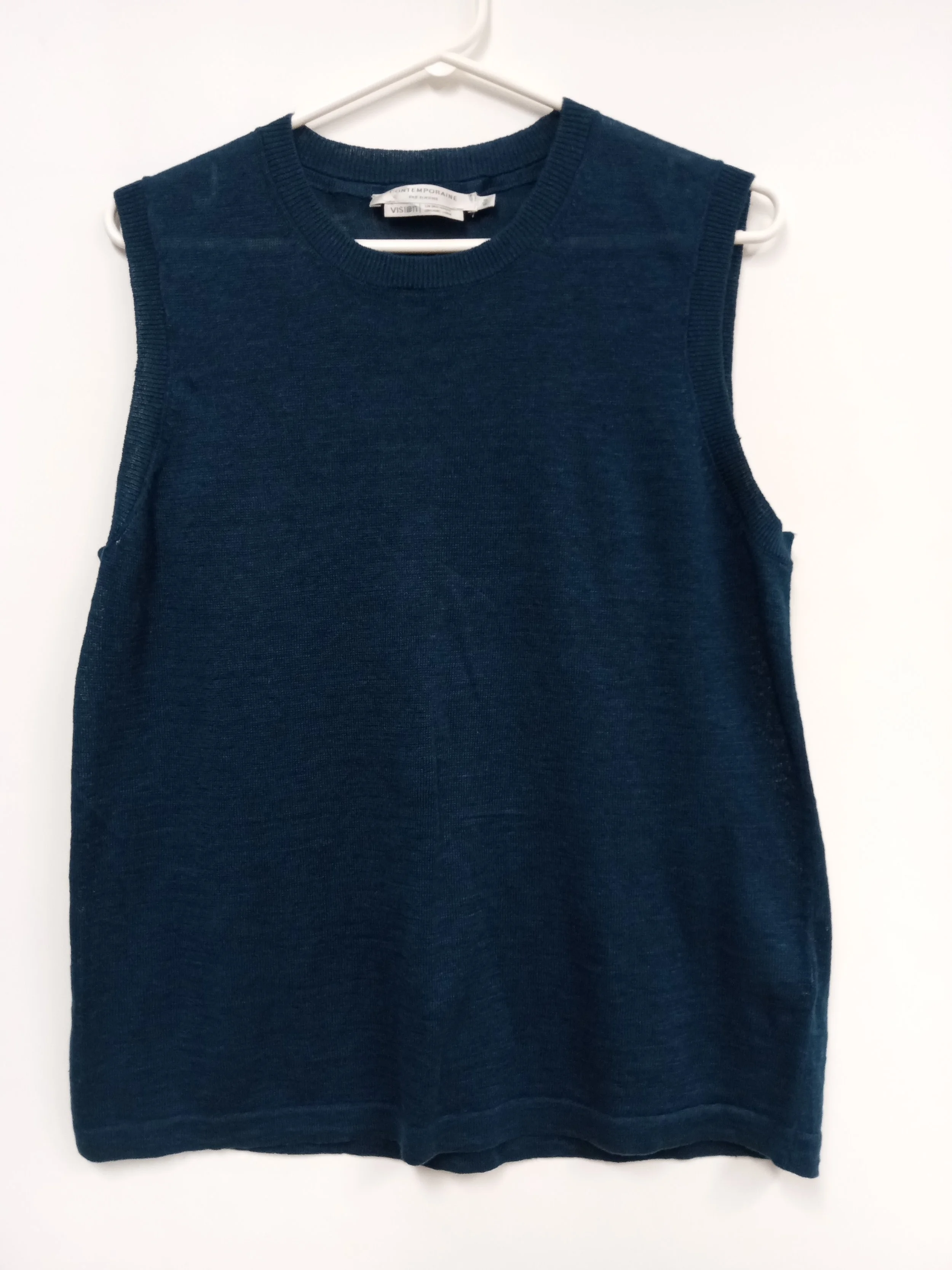 Haut sans manche bleu foncé, 100% lin, Contemporaine, taille M