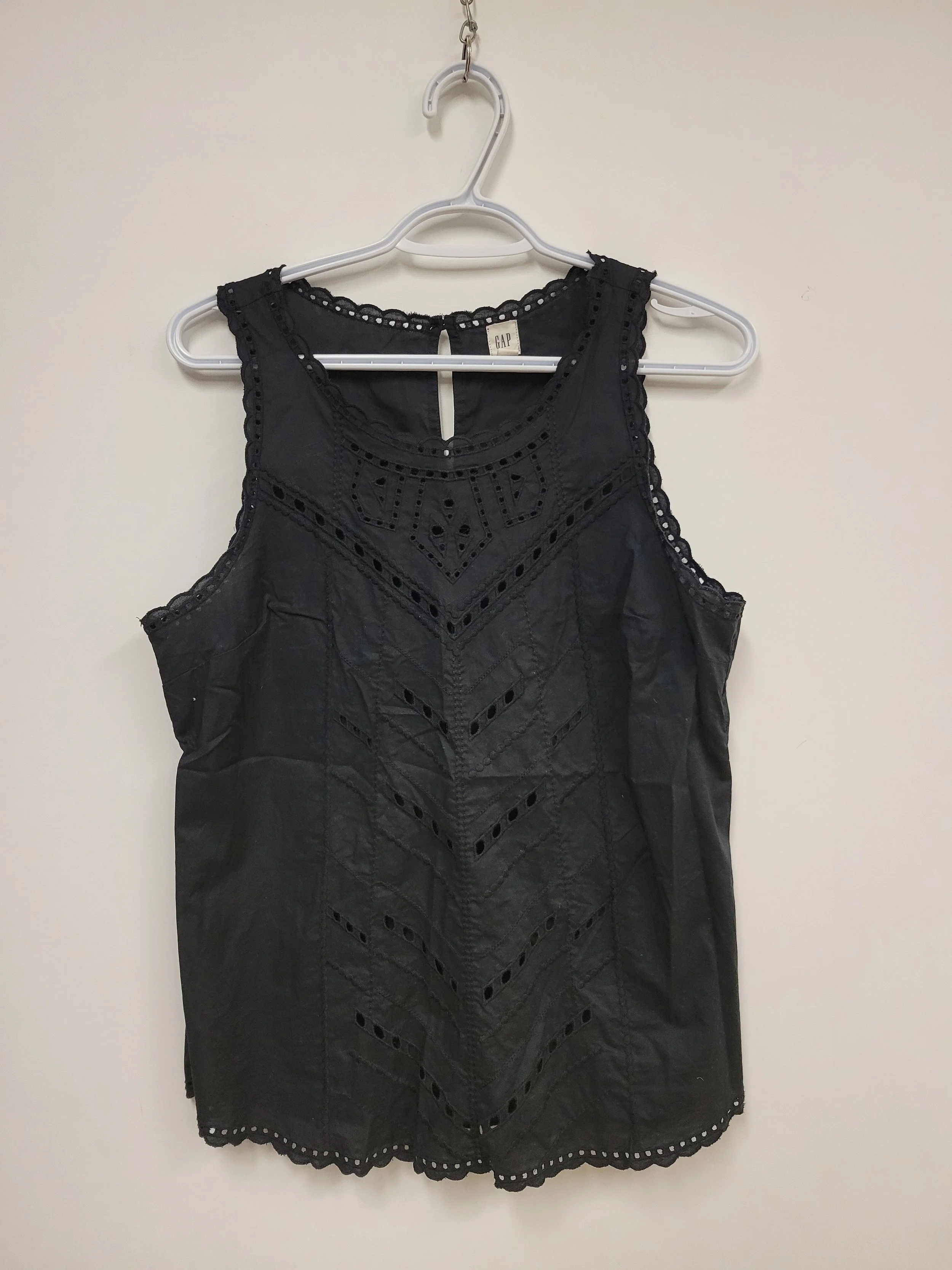 Gilet camisole en coton avec motifs ajourés, Noir, GAP, S