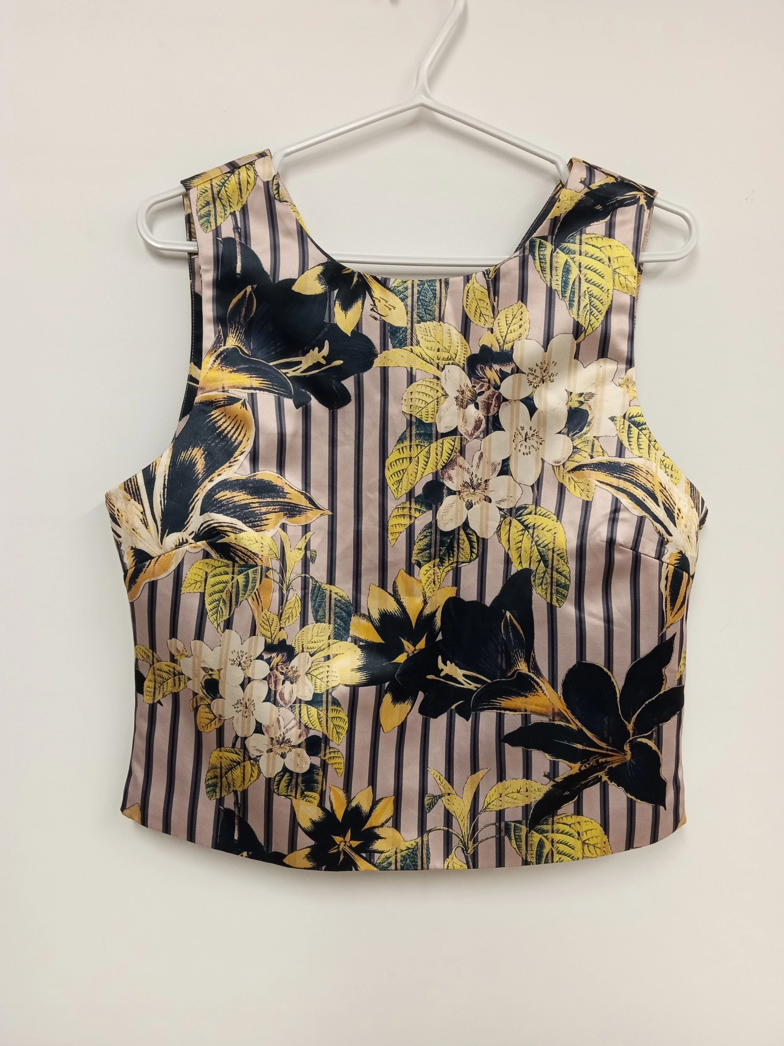 Haut sans manche, rose rayé motif floral, Jenn, L