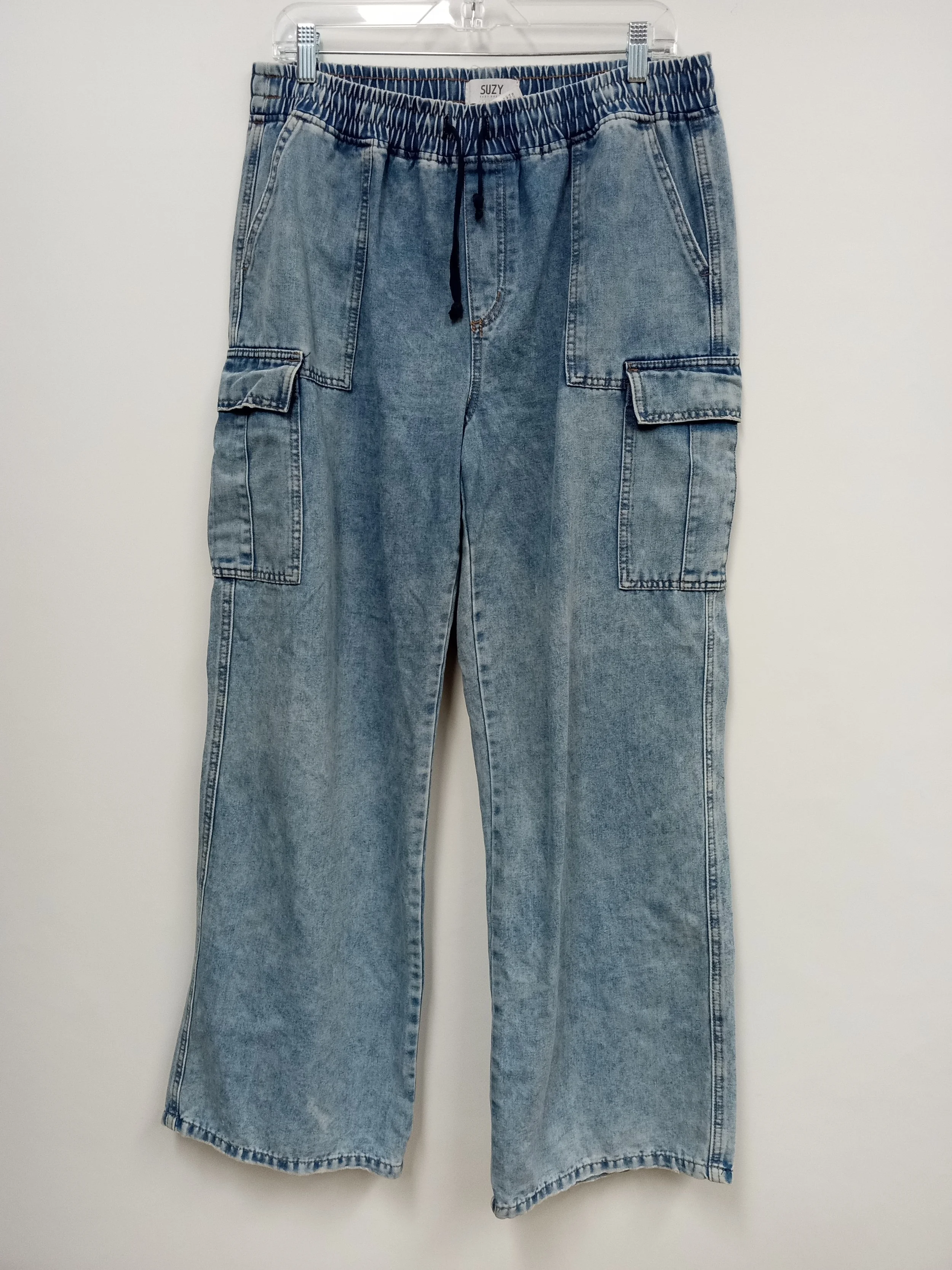 Pantalon du style jean cargo bleu en coton, Suzy Shier, L